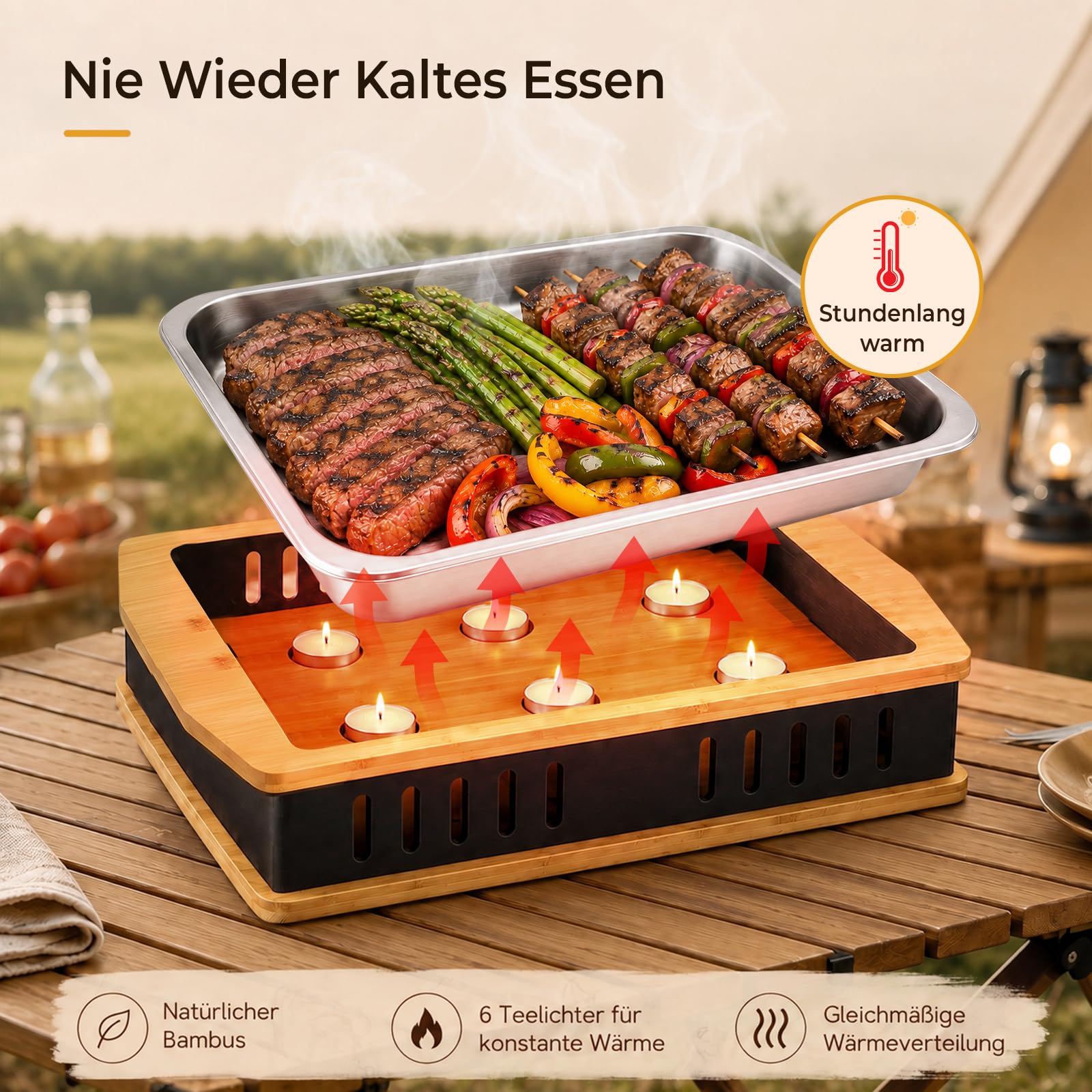 Speisenwärmer mit Teelicht – BBQ-Board für Grillpartys