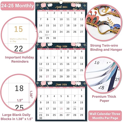 Miniatura 4 de Calendario 2024-2025, abril 2024 - julio 2025, calendario de pared de 3 meses, calendario 2024-2025, 11 x 26 pulgadas, calendario de 3 meses,