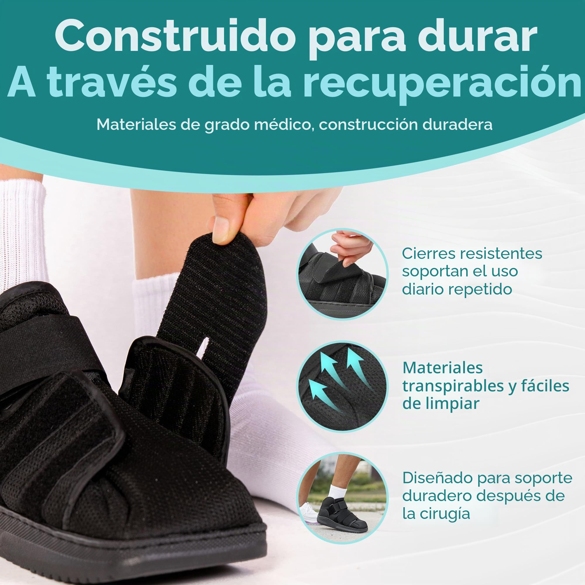 BraceAbility Zapato médico para caminar con puntera cerrada - Bota ligera de protección quirúrgica para el pie con correas ajustables y abrazadera para cirugía de juanete o dedo en martillo (S)