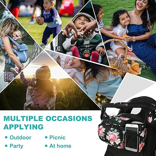 Miniatura 6 de Organizador universal para cochecito con portavasos aislados, bolsa organizadora de cochecito de bebé que se adapta a cualquier cochecito