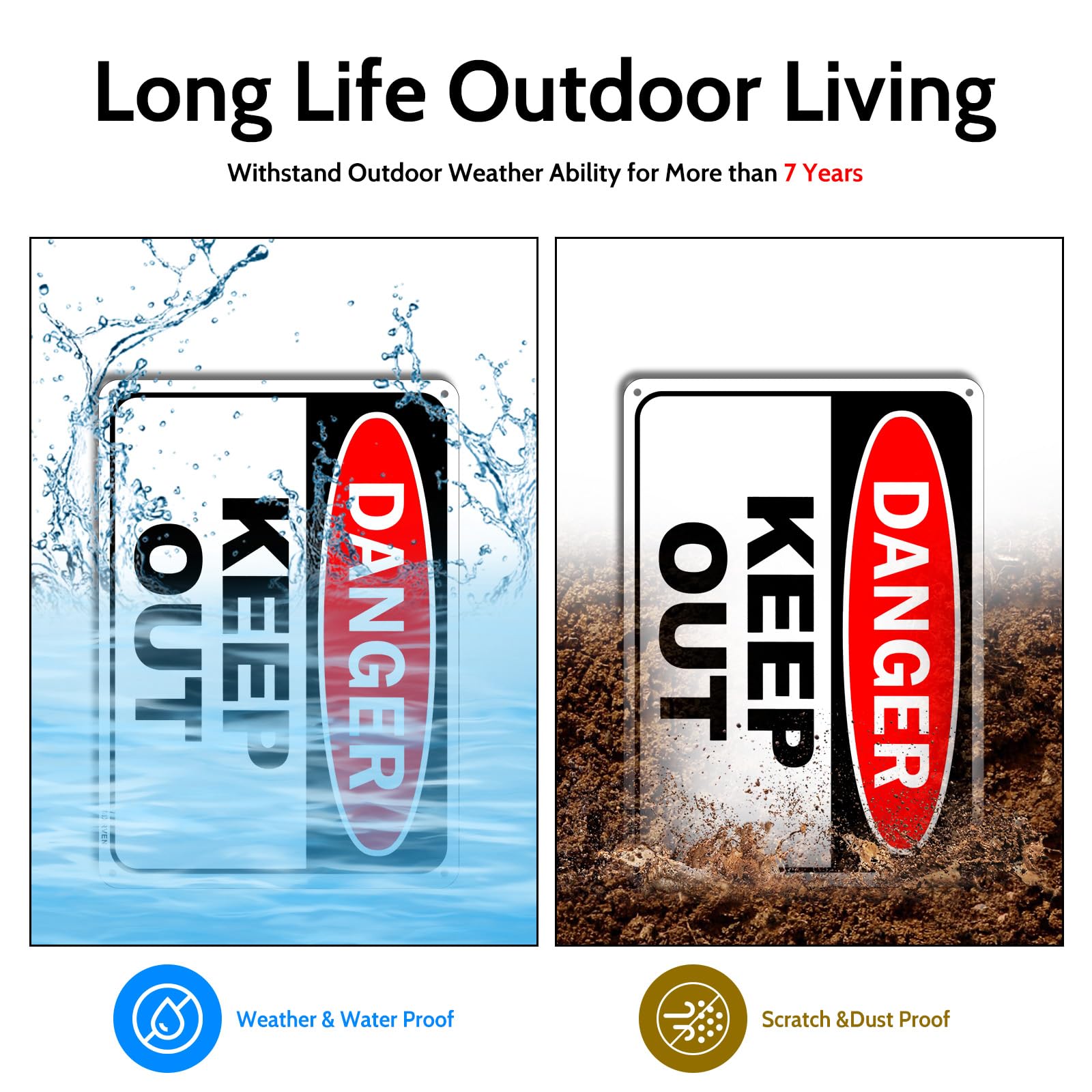 2 Pack Danger Keep Out Sign, 10"x 7" Rust Free Reflective Aluminum Metal Sign, Fade Resistant, Waterproof, Easy to Mount — Amazon image 5