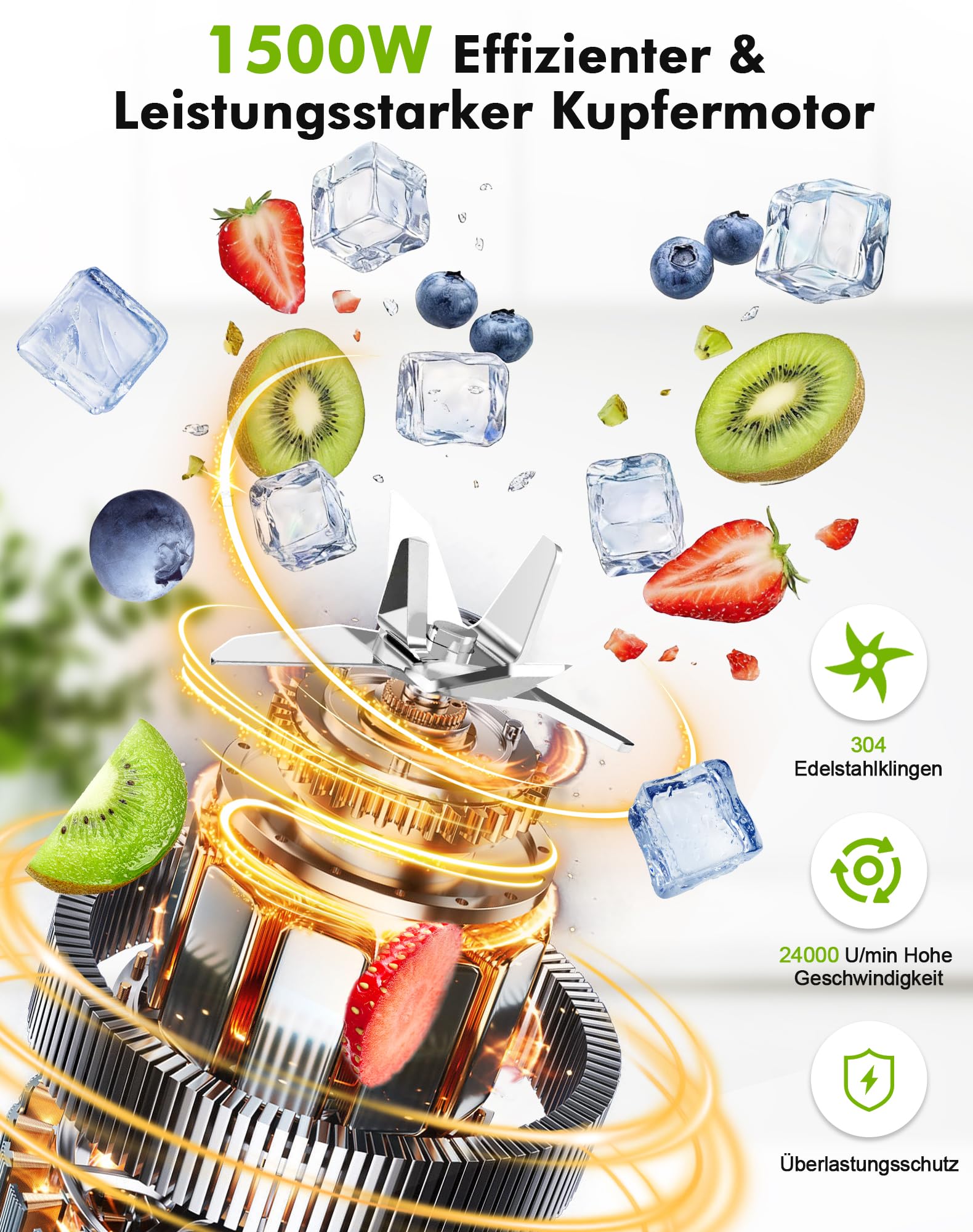 Mixer, Smoothie Maker, Standmixer, 1500 Watt Hochgeschwindigkeits Mixer Smoothie Maker mit 1,5L Glasbehälter, 600ml Flaschen BPA frei Tritan, einstellbare Geschwindigkeit für Smoothies, Mixen