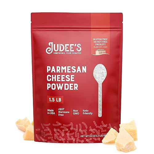 Vista 8 de Judee's Gluten Free Queso parmesano en polvo, condimento rico y sabroso, condimento parmesano y apto para dieta cetogénica, bolsa resellable y polvo