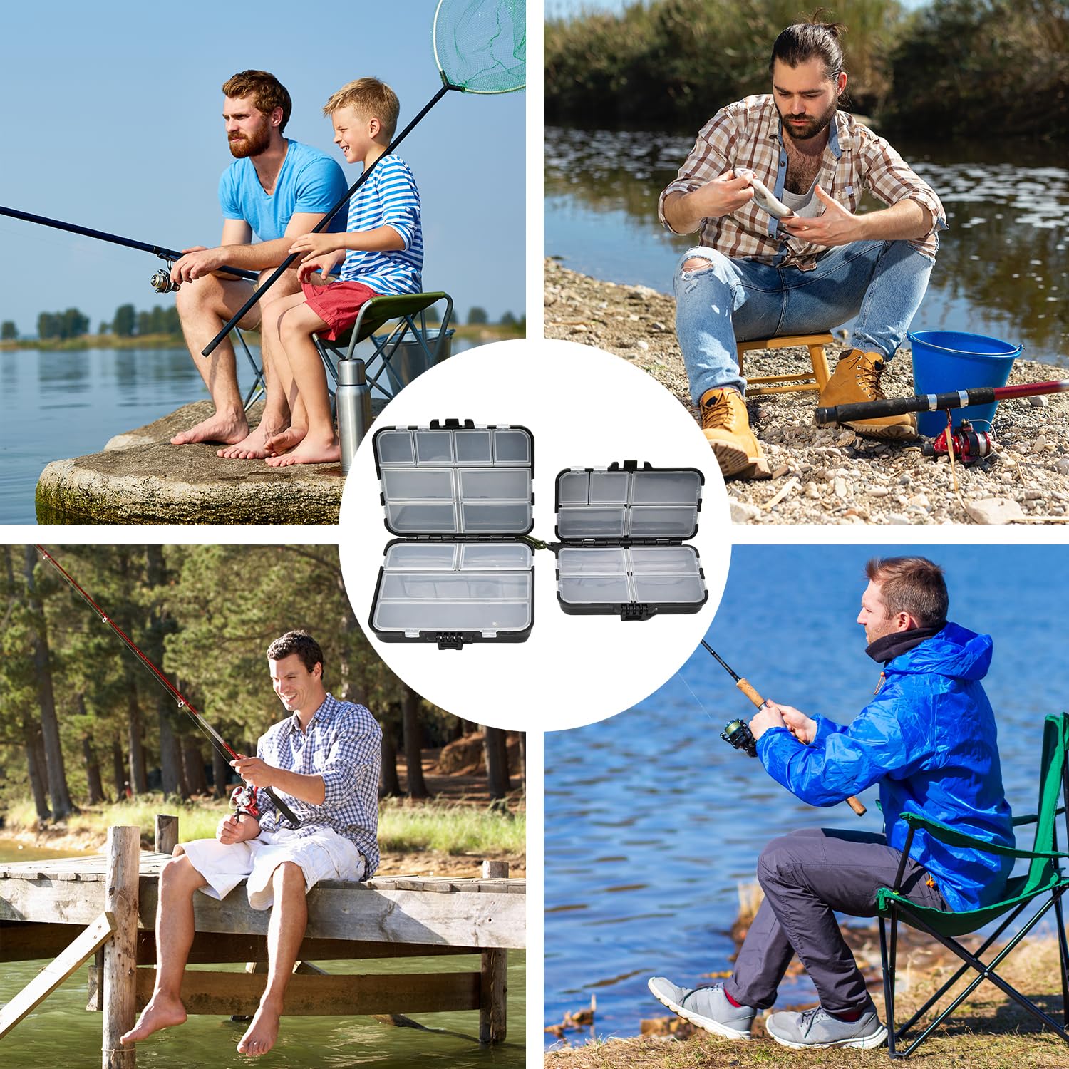 2 cajas de señuelo, doble almacenamiento, impermeable y duradera, caja de almacenamiento para accesorios de pesca, almacenamiento flexible, apto para almacenamiento de accesorios de pesca (Negro)