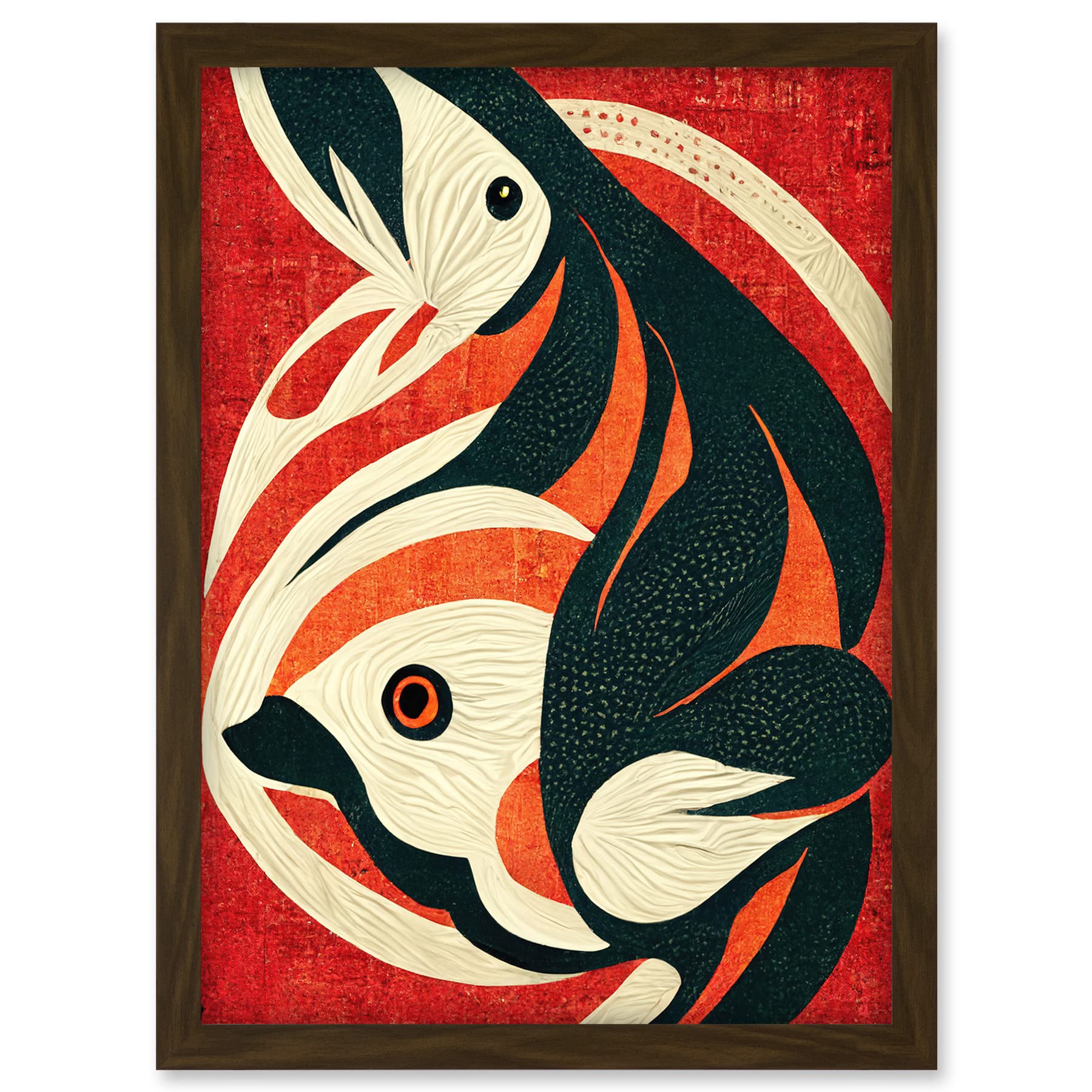 Doppelganger33 LTD Abstract Stylised Japanese Koi Carp Fish Painting Artwork Framed A3 Wall Art Print
