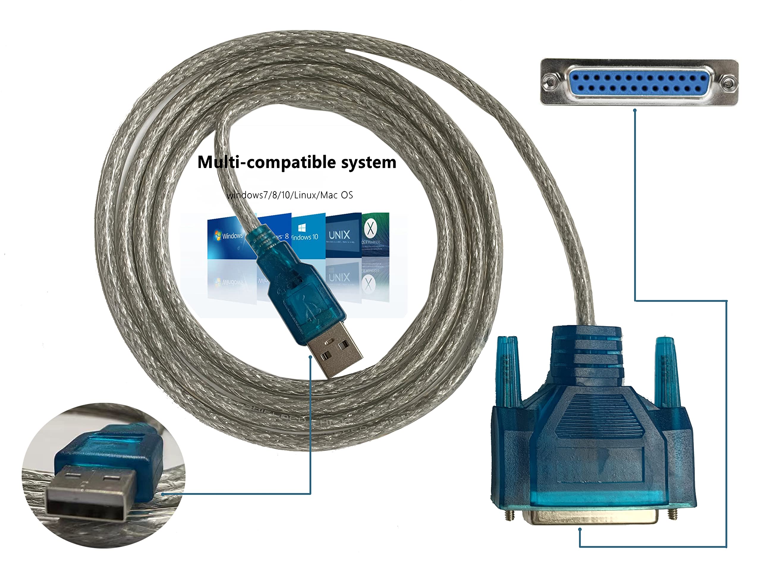 Adattatore cavo parallelo stampante USB maschio a porta parallela LPT BD25F 90 cm per collegare PC, stampante di biglietti, per HP Laserjet ecc.