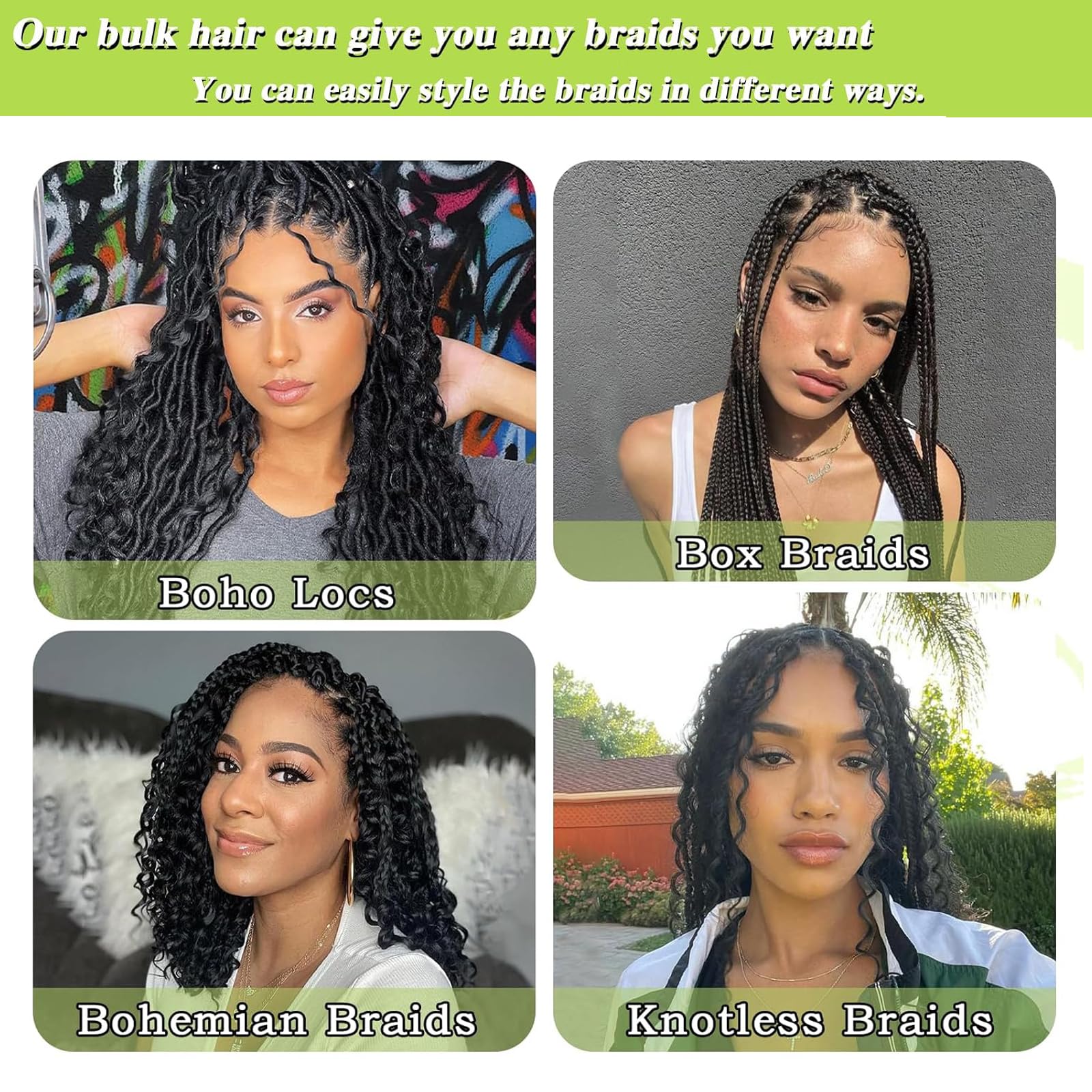 Water Wave Bulk for Braiding 16inch 100g With 2 Bundles Deep Wave Bulk Hair for Boho Braids No Weft Curly Wavy Synthetic Bohemian Braiding Hair Extensions for Women (4# - Image 4