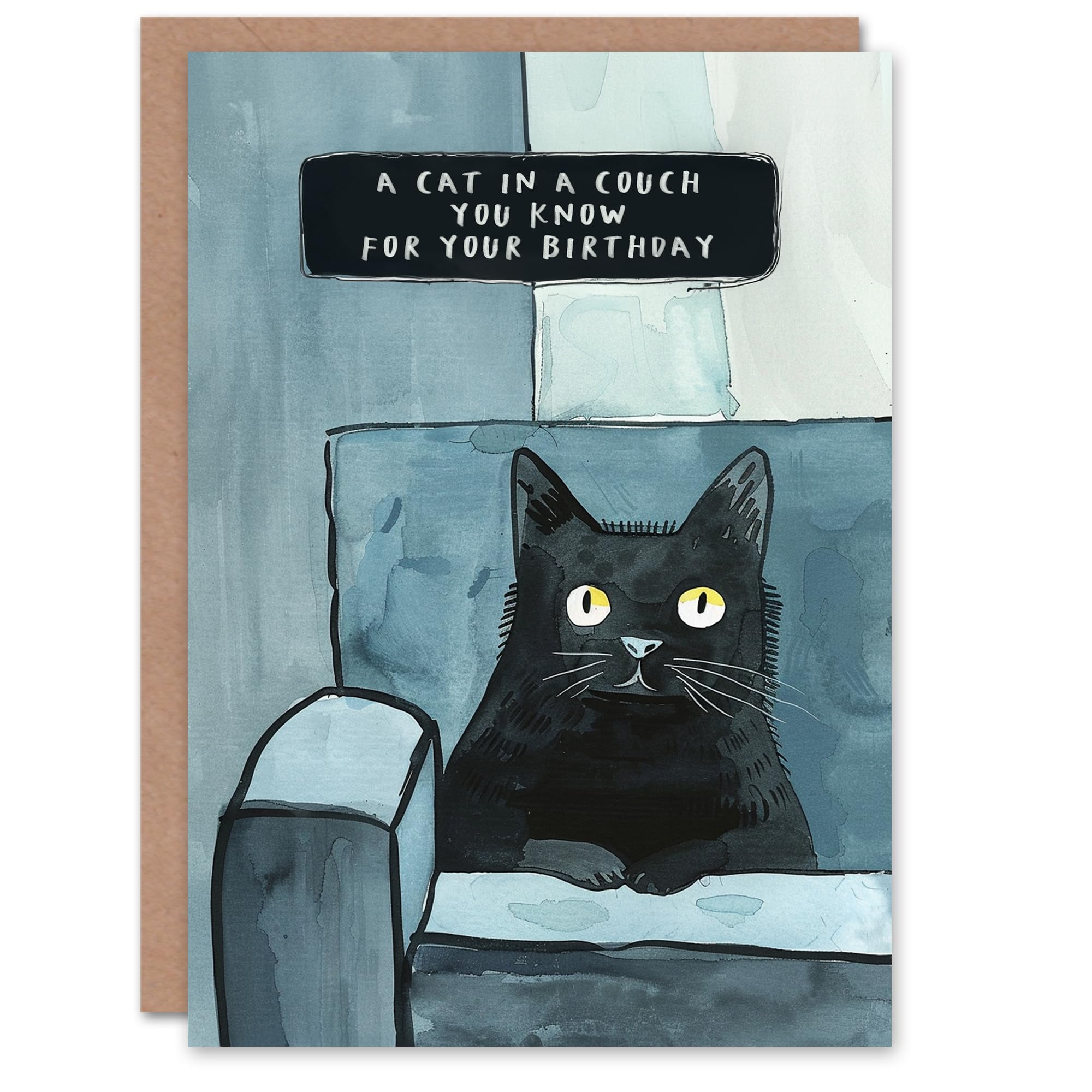 Artery8 Moggie In A Couch Fun Watercolour Cat Lover Blank For Him Or Her Art Birthday Card