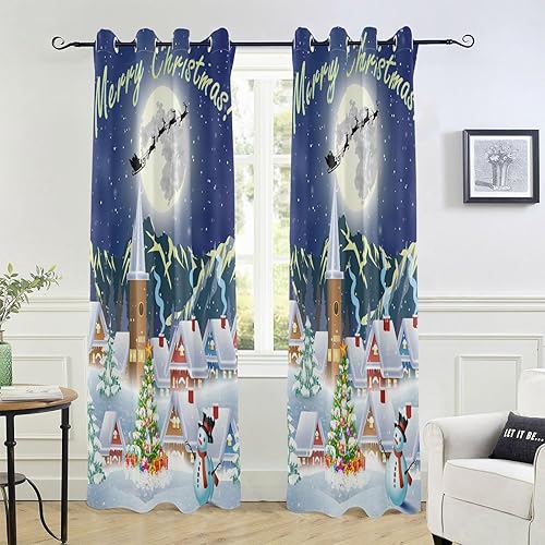 Miniatura 6 de Cortinas de nieve blanca con diseño de muñeco de nieve para dormitorio, sala de estar, 84 pulgadas, cortinas opacas para ventana de bahía, 1 panel