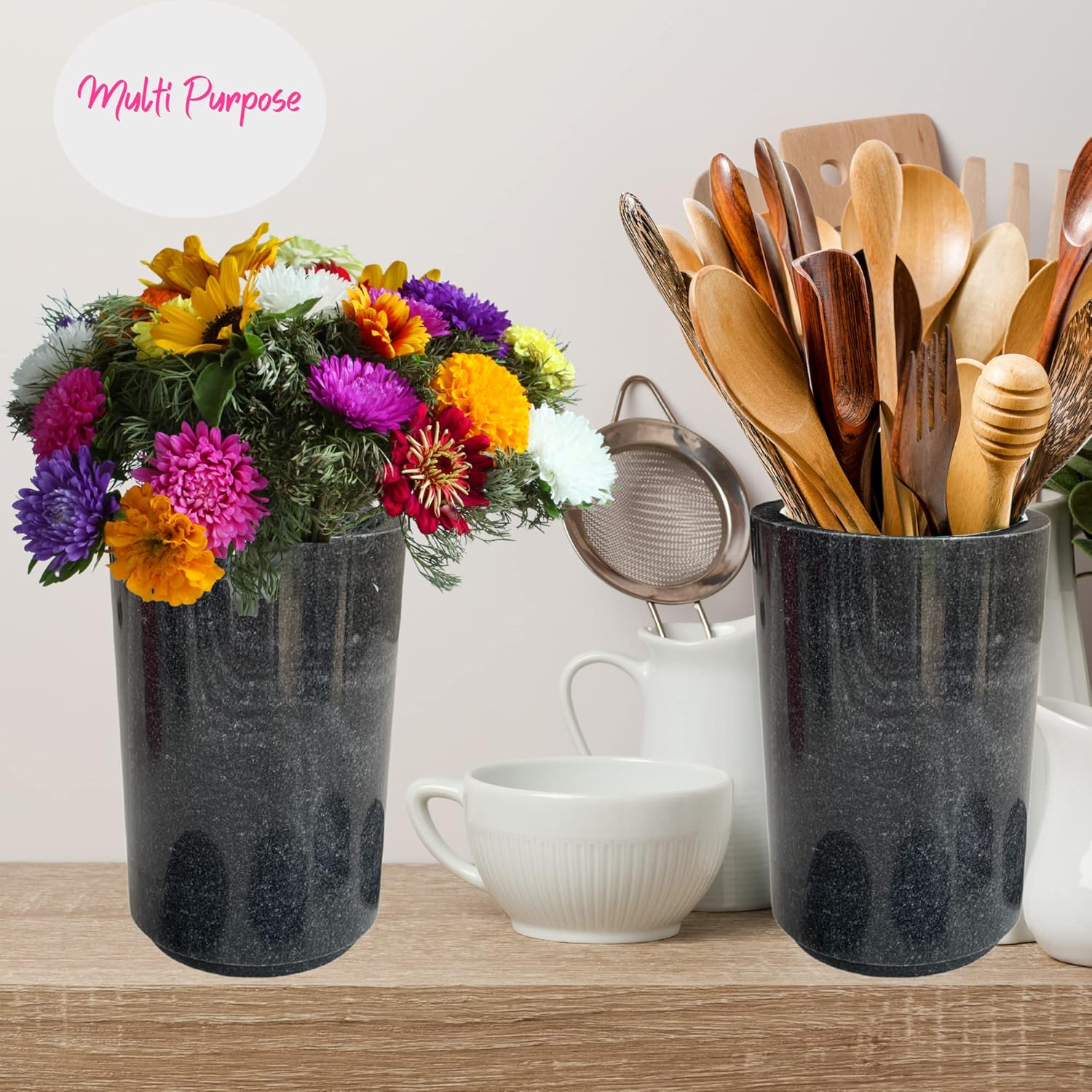 Wine Cooler Large Black Marble Chiller Ice Bucket, Ideal for Parties and Occasions. This Set Includes Four Marble Coasters. This Holder can be Used for Utensils and Champagne Bucket. - Image 8