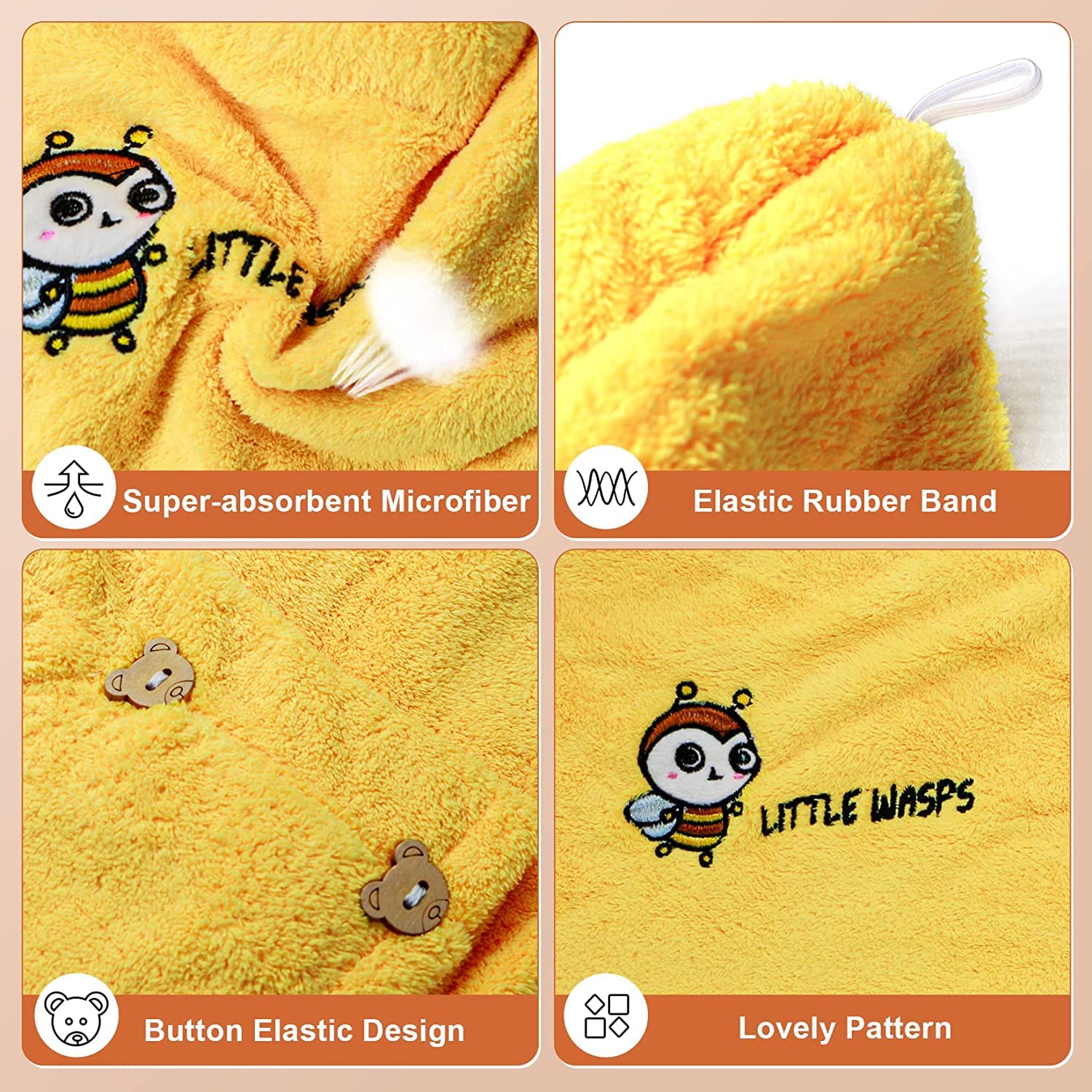 Spefez Hair Towel For Women Microfibre Towel For Hair Wrap Hair Drying Towel Bathroom Towel Shower Towel Quick-Drying Microfiber Heavy Cloth with Buttons -Multi Color-1 Pis 4