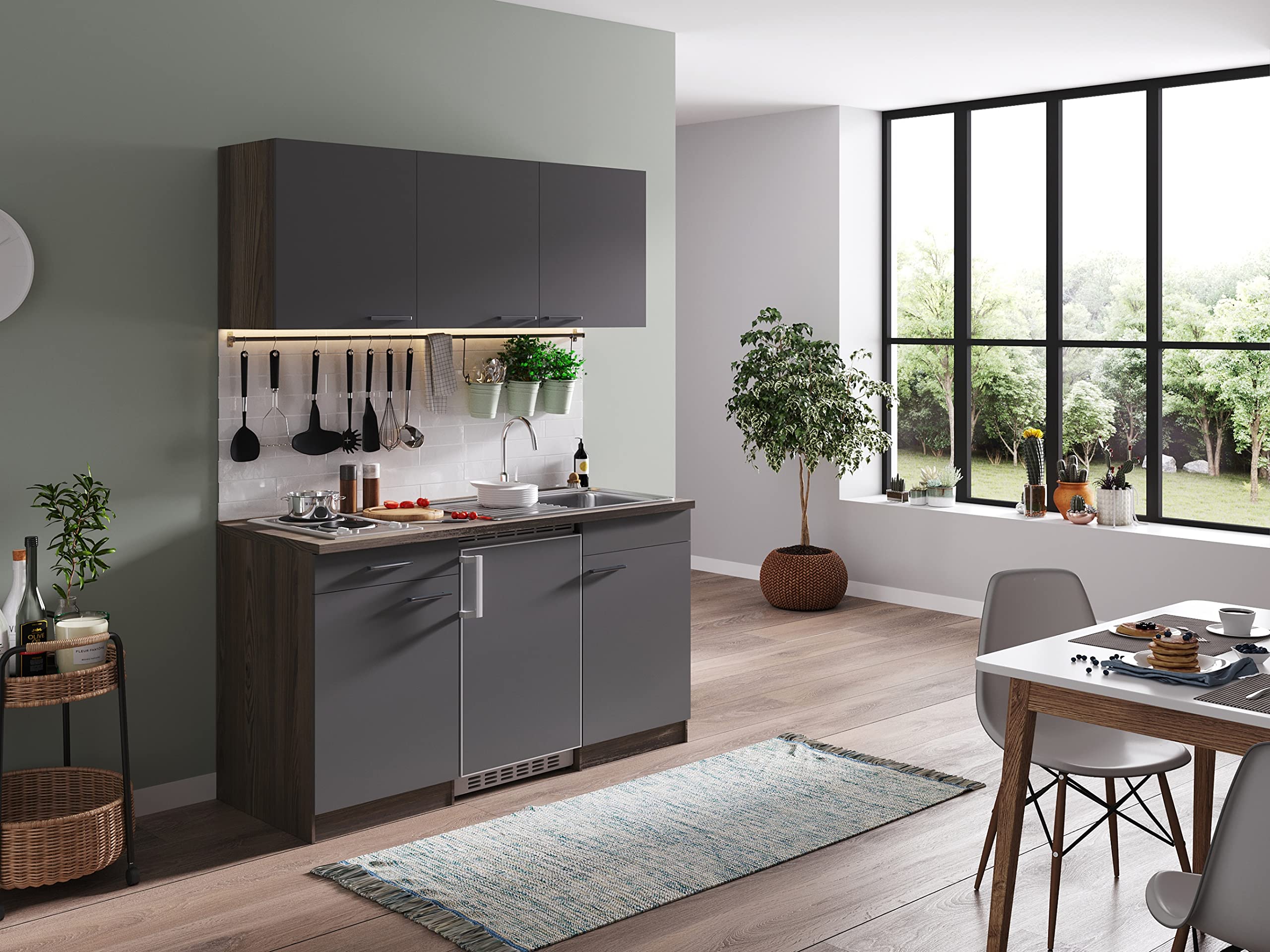 respekta Oliver Cucina, Legno ingegnerizzato, Grigio, 150 cm