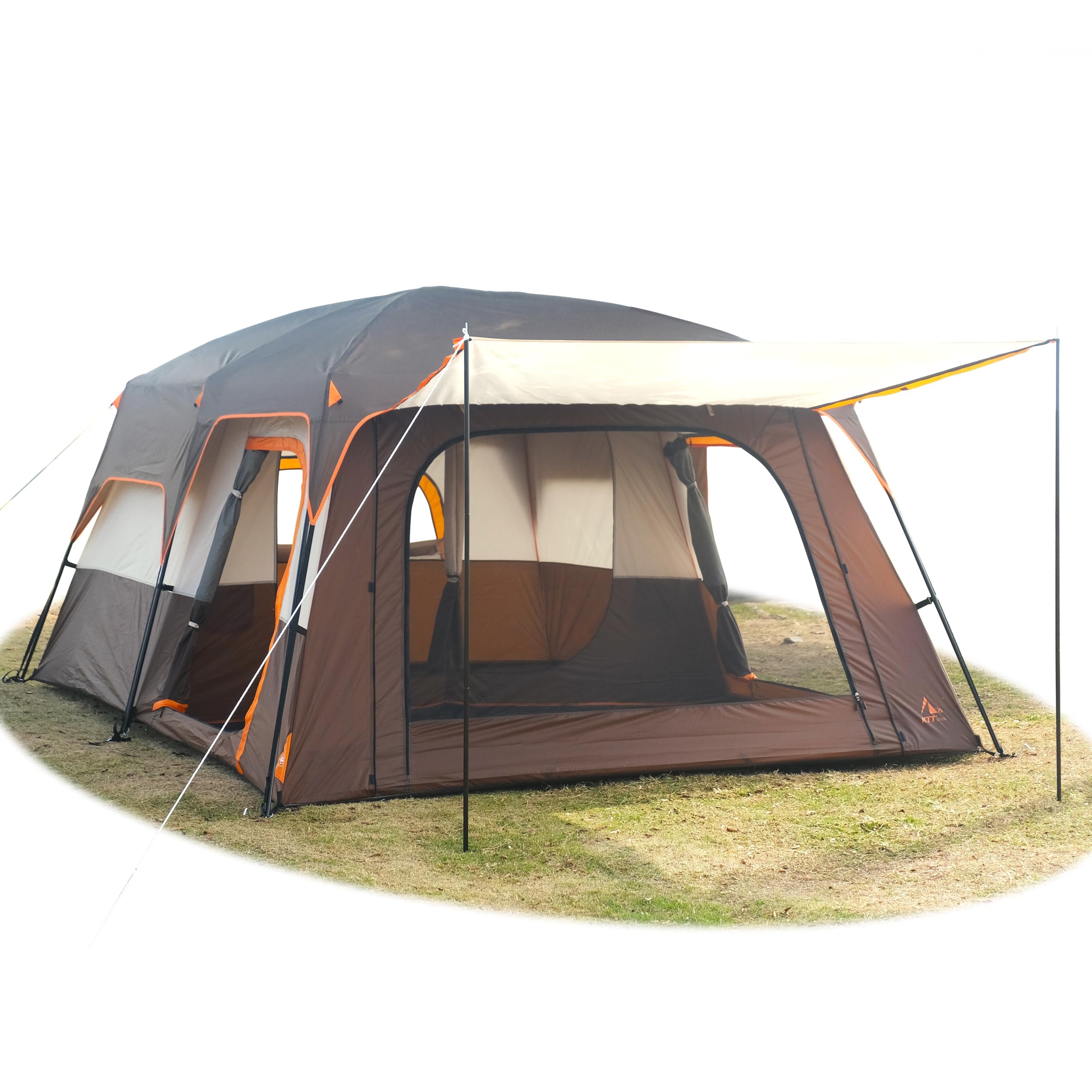 KTT Extra Large Tent 10-12 Person(B),Family Cabin Tents,2 Rooms,Straight Wall,3 Doors and 3 Windows with Mesh,Waterproof,Double Layer,Big Tent for Outdoor,Picnic,Camping,Family Gathering