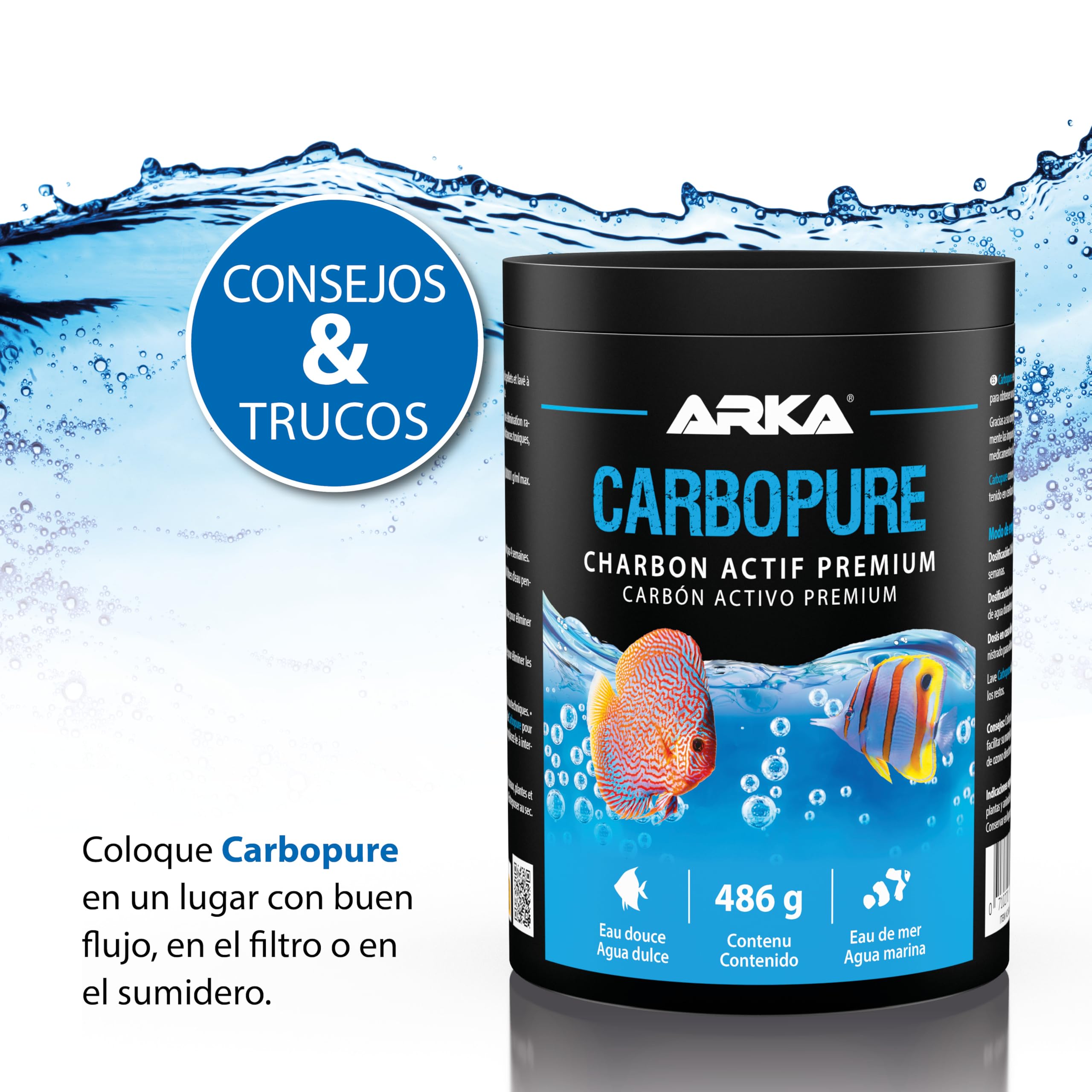 Carbón Activo Acuario – ARKA Carbopure 1000 ml / 486 g – Elimina turbidez, restos de medicamentos y colorantes – Agua Clara en Horas – Dulce y Marino – Lavado ácido y Activado al Vapor — view 6