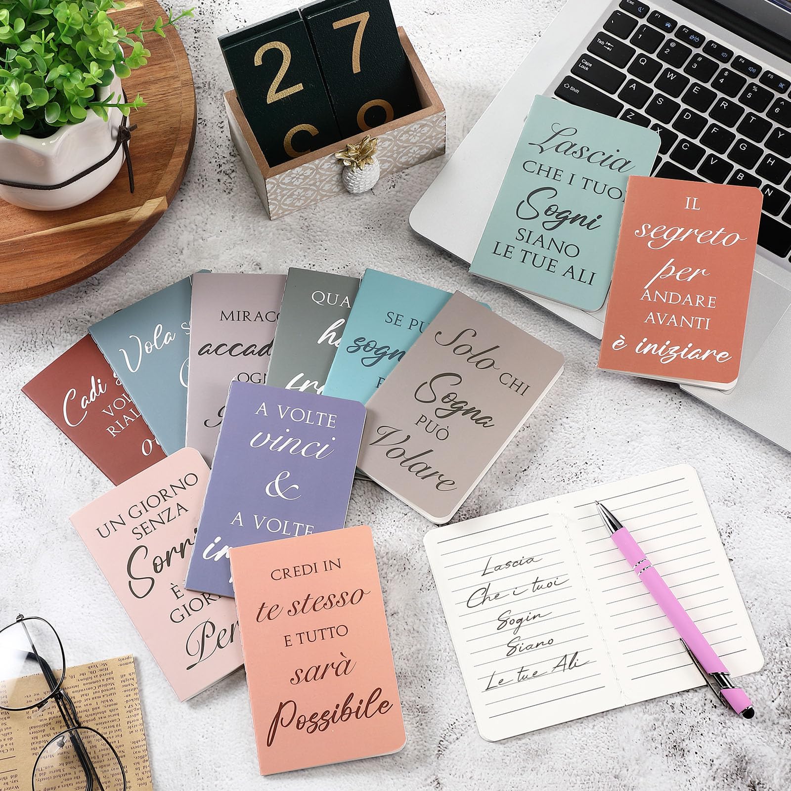 Sinmoe 24 Mini Quaderni Tascabili Originali con Frasi Motivazionali Italiano Regalo Laurea Studenti