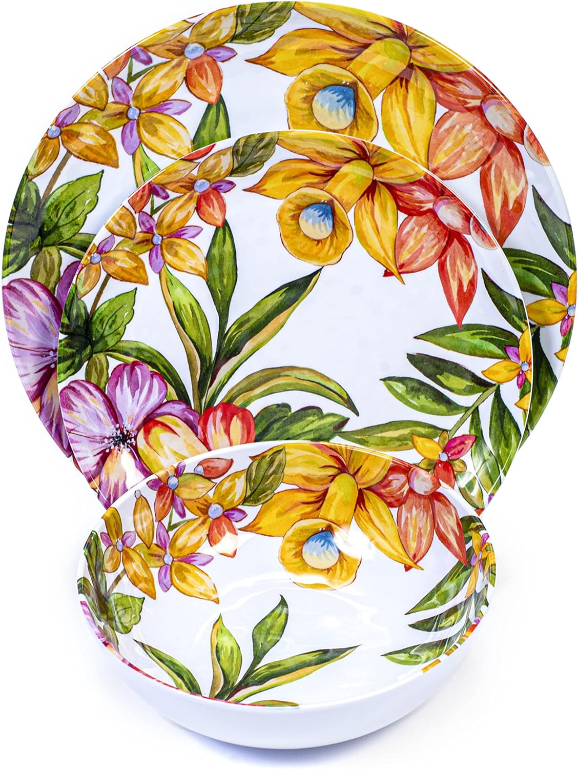 Prepara 12 Piece Melamine Dinnerware Set, Pansies