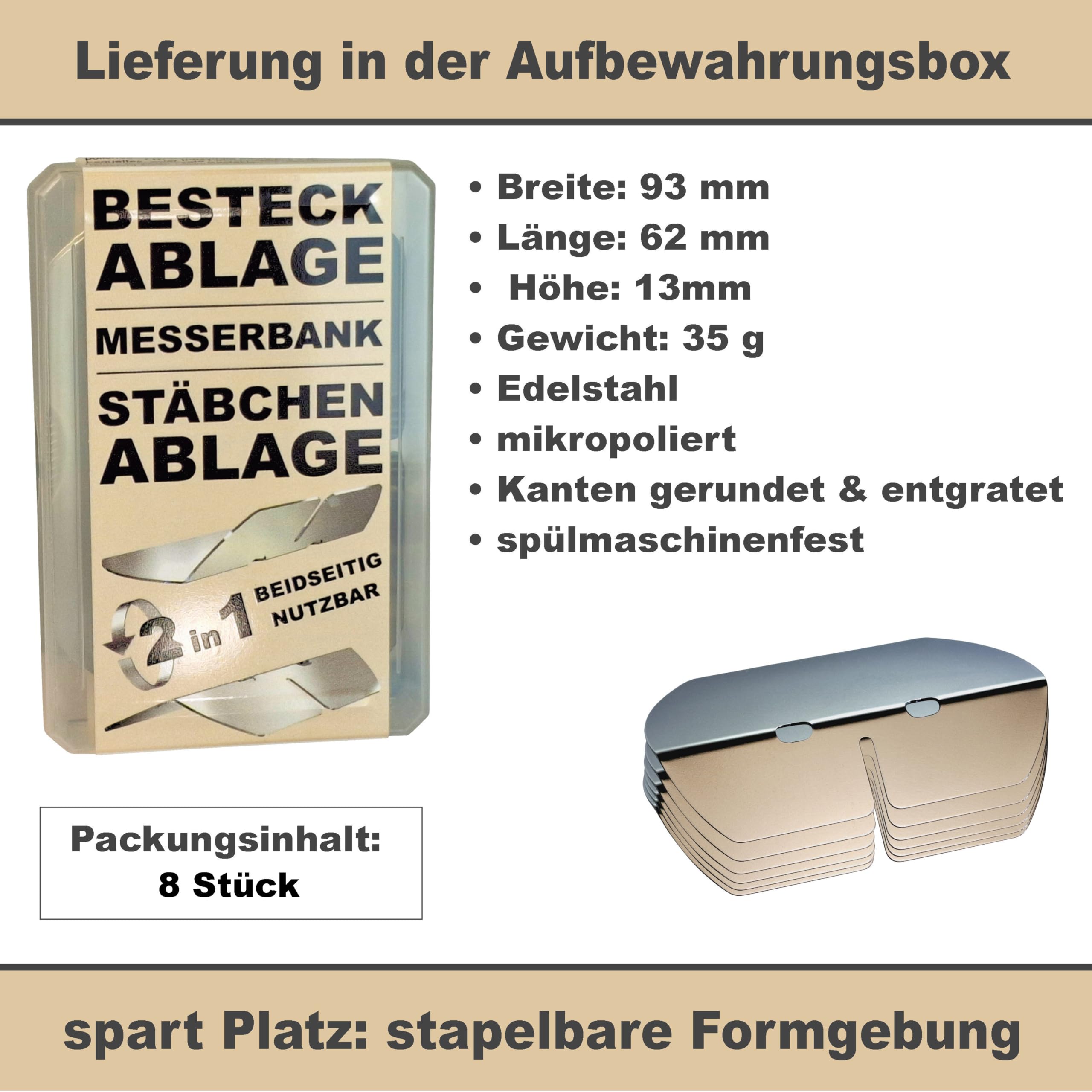 Besteck Ablage Tisch für Messer Gabel Löffel SET 8 Stück Edelstahl Messerbank Stäbchenablage poliert silber