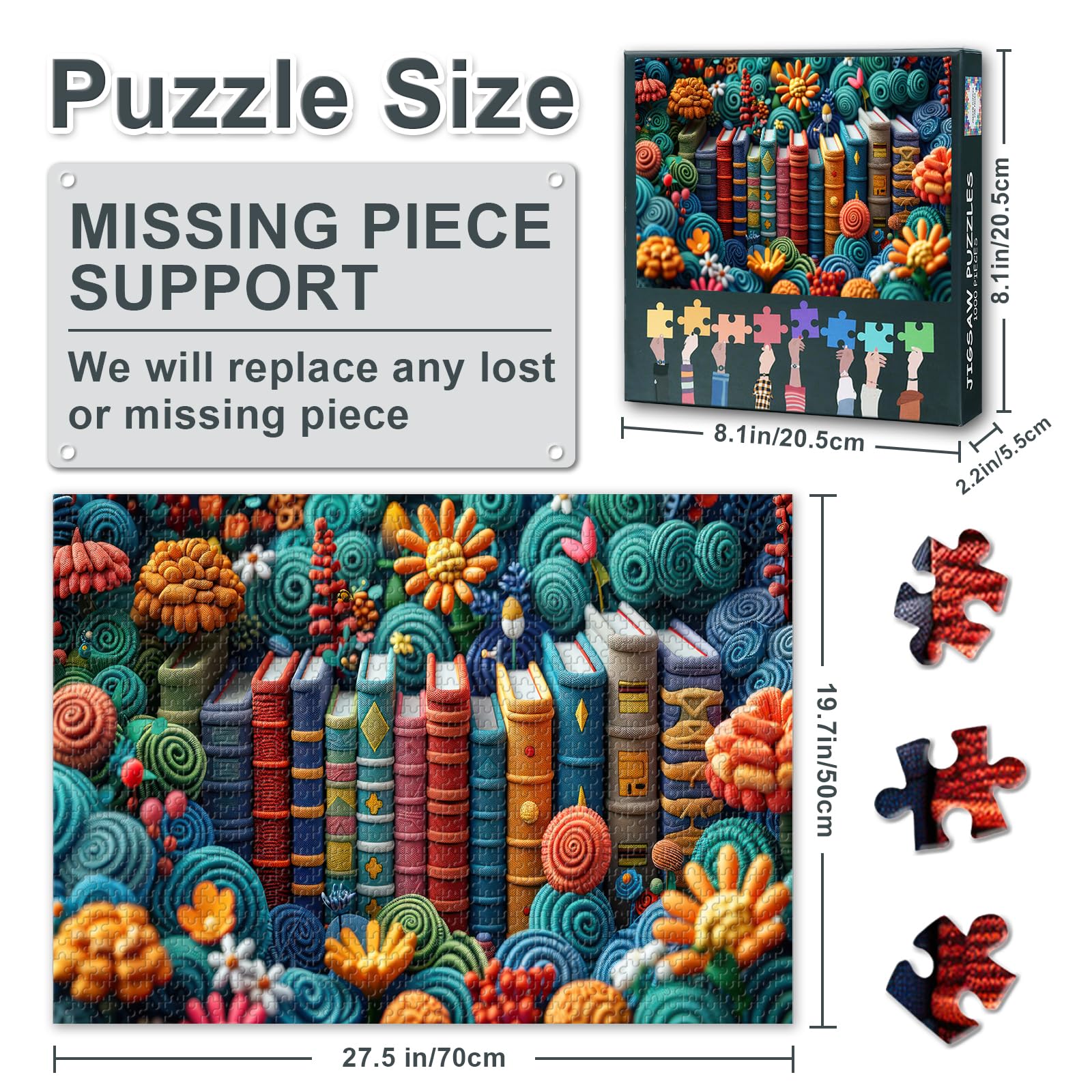Jigsaw Puzzles for Adults Vintage Row Books Abstract Book Picture Puzzle Books in Flowers Paintings Modern Men Lady Puzzle Kits Crafts Gifts 1000 Pieces - Image 2