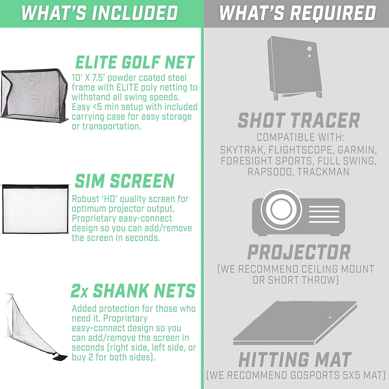 GoSports Golf Simulator Practice Bundle - Choose 10' or 7' Size