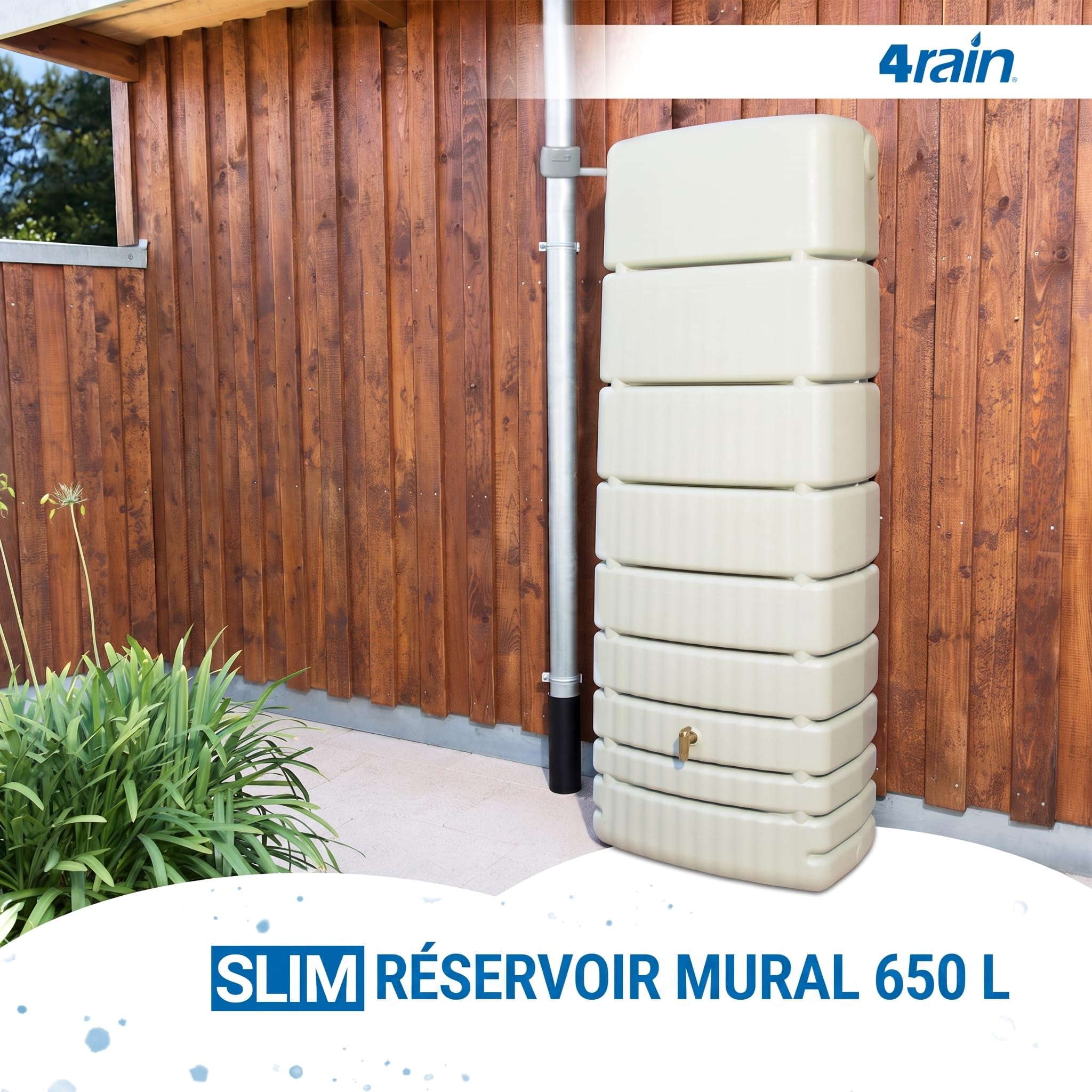 4rain Slim Kit Récupérateur d’Eau de Pluie 650L Sable