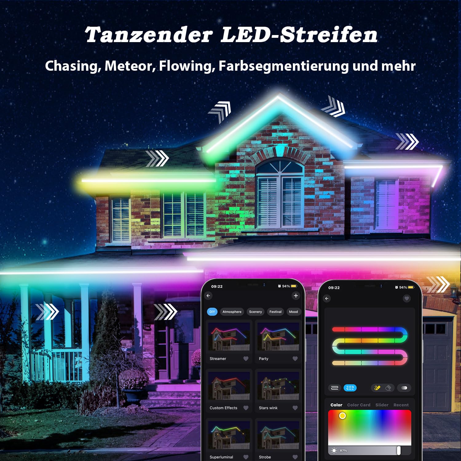 Lichaser 50m Outdoor RGB+IC LED Strip Wasserdicht Verfolgen IP67, DIY, Segmentieren von LED-Streifen mit BT App und 2.4G RF Fernbedienung für den Außenbereich