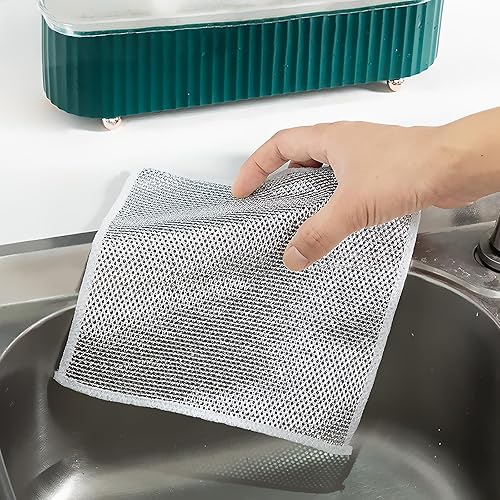 10 paños multiusos de limpieza de alambre antiarañazos, trapos reutilizables para lavar platos en húmedo y seco, frotar y limpiar platos,