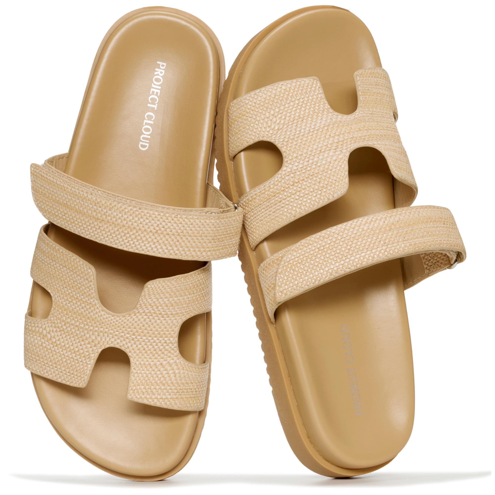 100% Genuine Leather Adjustable Slides for Women Flat Slip-On Sandals Women
