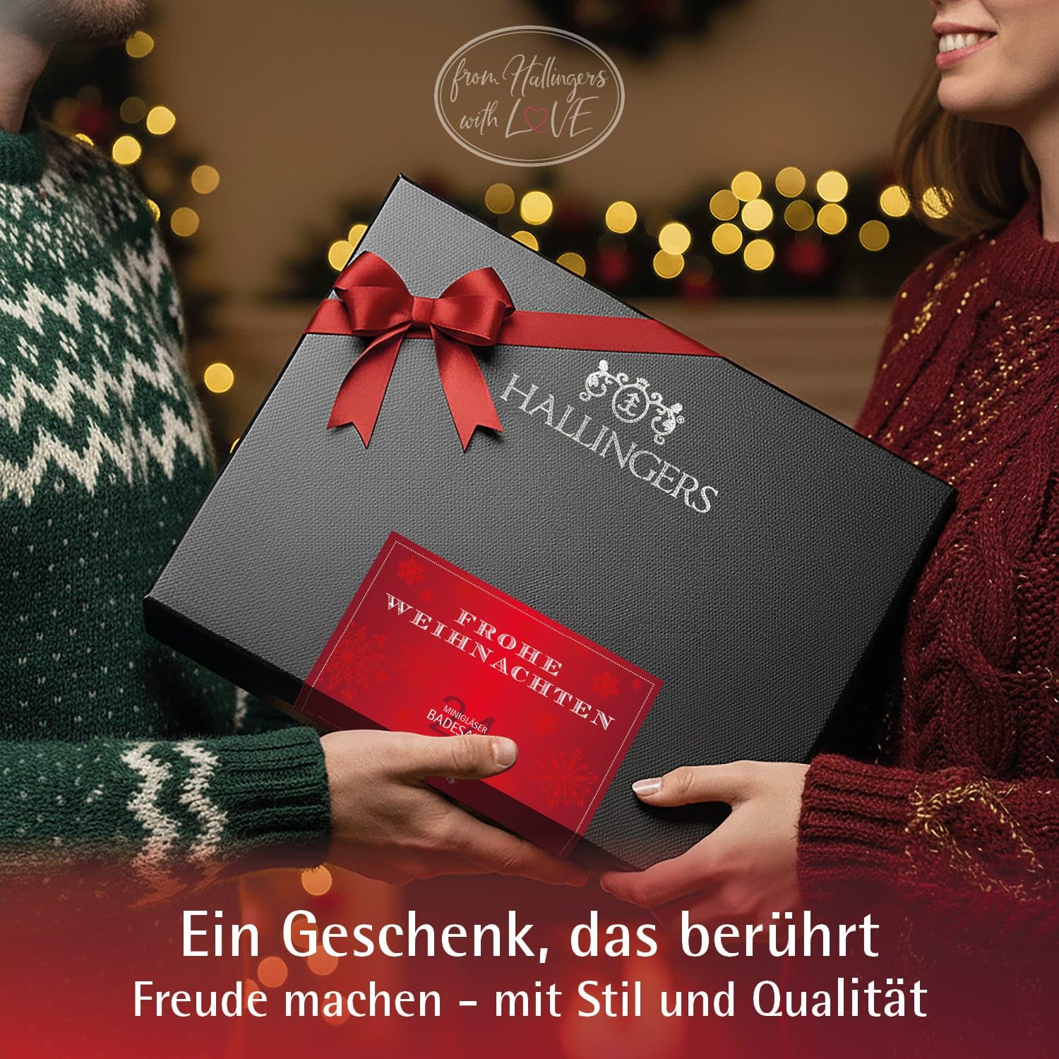 Hallingers Genuss Manufaktur Badesalze Weihnachts-Geschenk-Set - 24x Badezusatz mit Totes Meer Badesalz edle Geschenkbox, Badekristalle Fußbad & Spa "Frohe Weihnacht...", Weihnachten für Frauen Männer