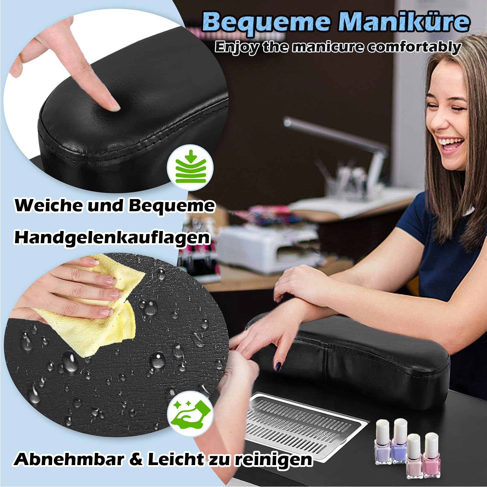 LZQ Składany stolik do manicure z odkurzaniem i odkurzaniem, 90 x 37 x 77 cm, kolor czarny