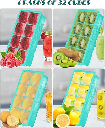 Miniatura 6 de NueZoo Bandeja grande para cubitos de hielo, paquete de 4 moldes de silicona para cubitos de hielo con tapa, 2 pulgadas, cuadrada, 8 cubos de hielo