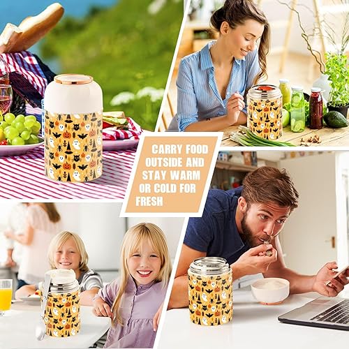 Miniatura 7 de Halloween Pumpkin Food Jar with Spoon Stainless Steel Vacuum Insulated Food Container 17 oz Thermos for Hot Food