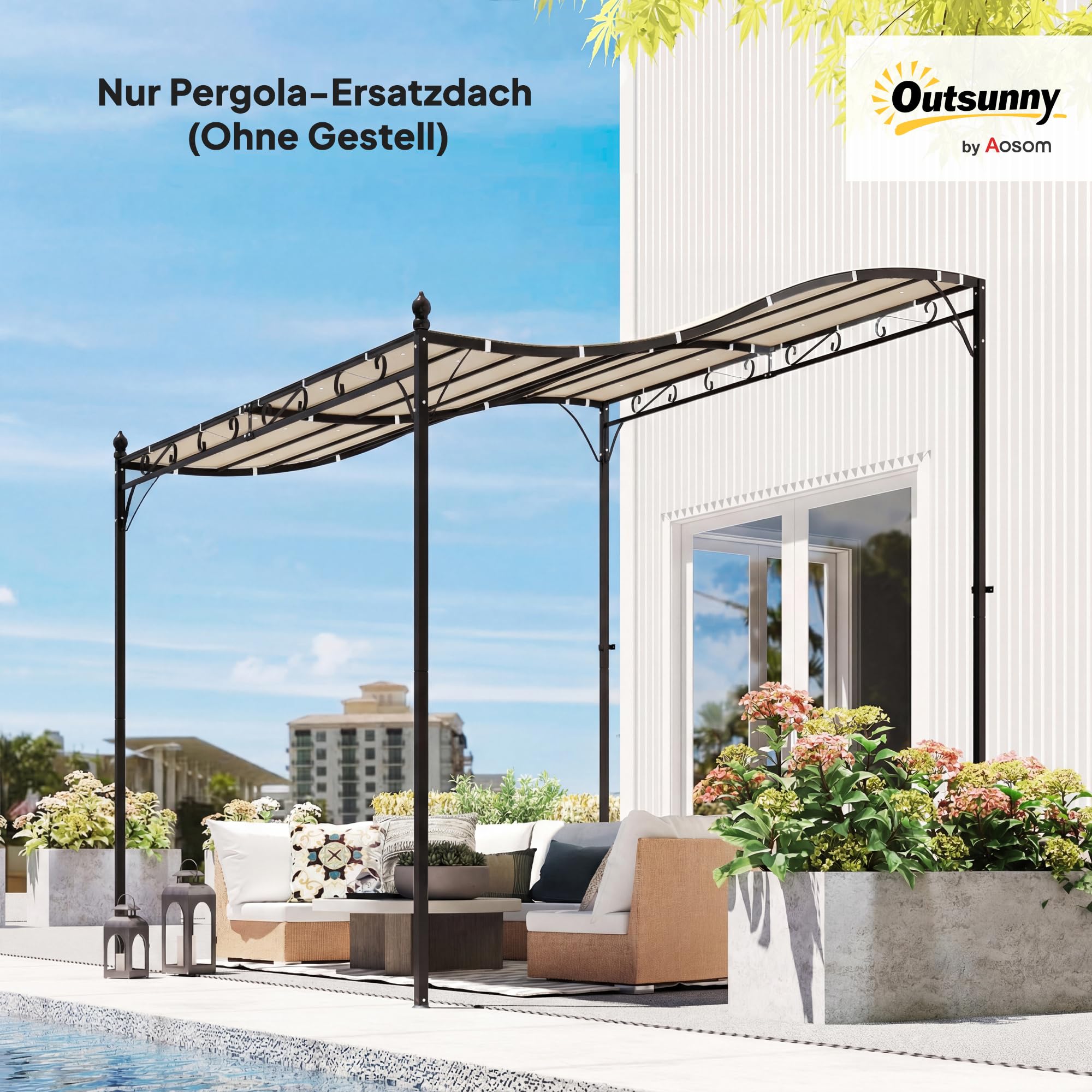 Outsunny Ersatzdach für Pergola 298 x 293 cm Sonnensegel für Terrassenüberdachung, Ersatz-Dachplane für 3 x 3 m Pavillon