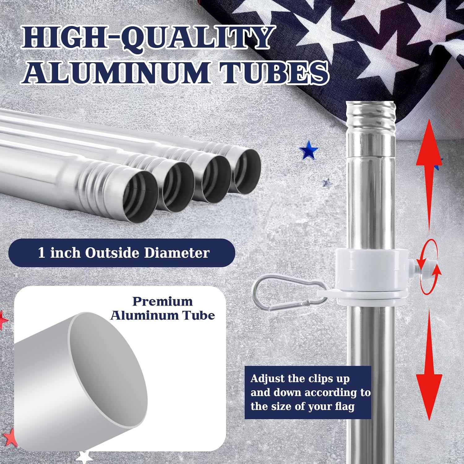 6FT Flag Pole for Outside House, 1 inch Diameter Thickened Aluminum Wall Mount Flag Pole with Golden Eagle Topper, Heavy Duty Flag Pole Kit with Holder Bracket for Outside Porch (Silver) - Image 4