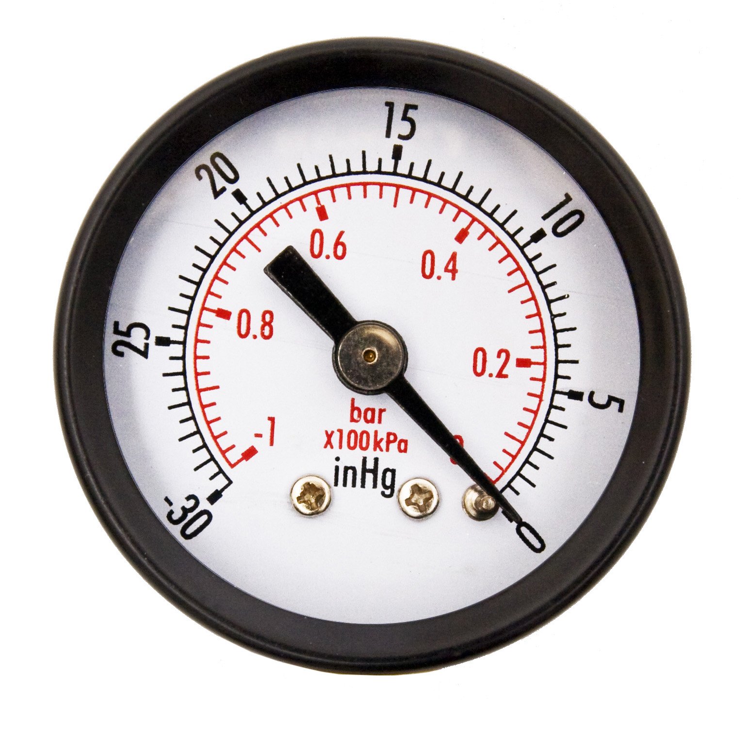 1-1/2" Utility Pressure Gauge, WOG, Black Steel Case, 1/8" NPT, Center Back Mount, 30HG-0PSI