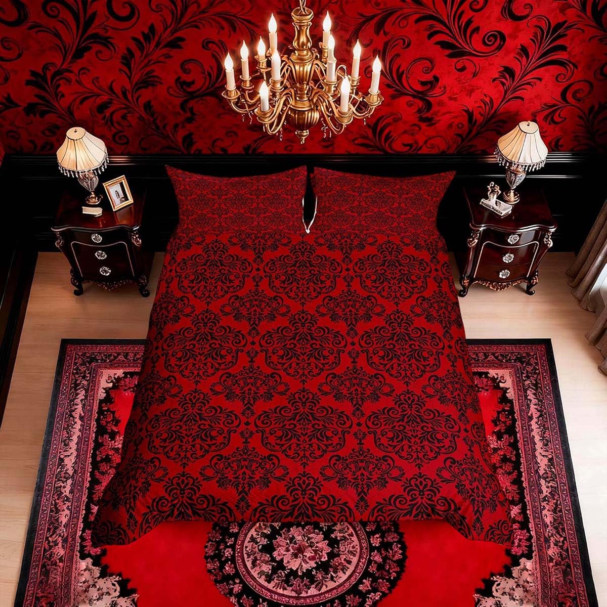 Homemissing Empire Damask Red Duvet Cover Set Super King Size For Kids Boys Girls Gothic Floral Bedding Set Luxury Royal Jacquard Duvet Cover with 2 Pillowcases Minimalist Bedding — image 1