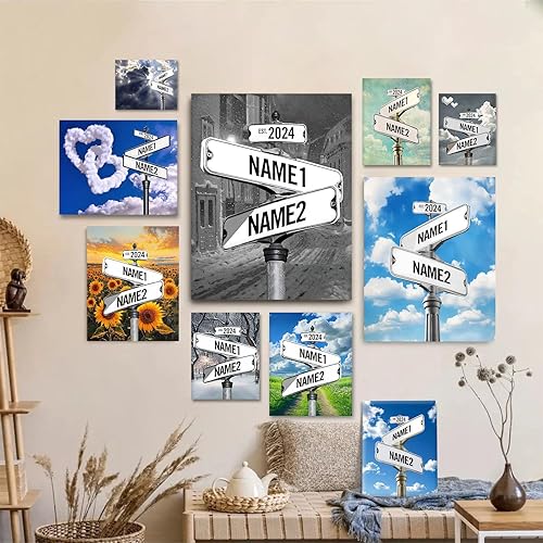 Miniatura 7 de TYPTEK Lienzo vintage personalizado para parejas, nombre personalizado con diseño de puesta de sol de girasol, regalo perfecto de boda o Navidad,