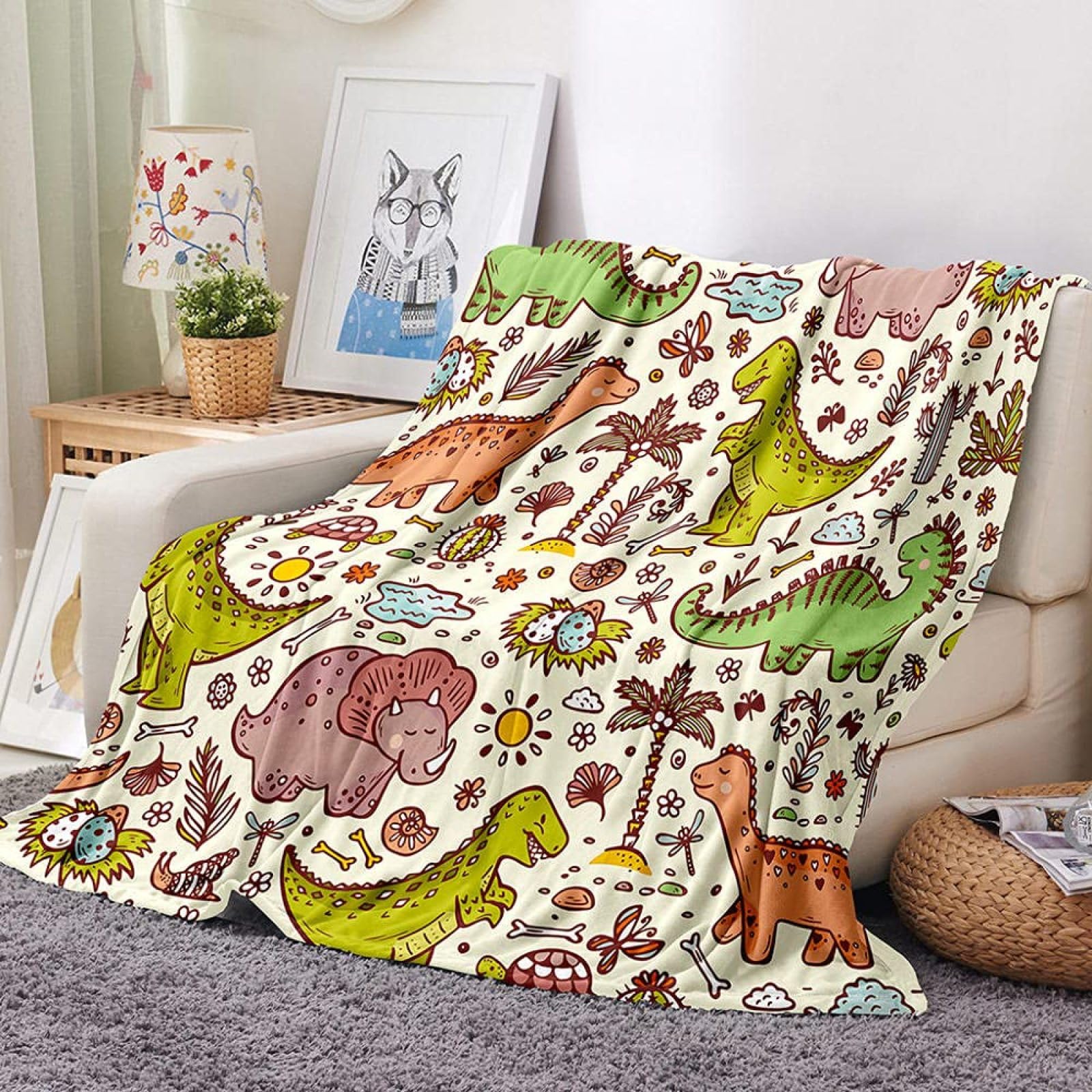 Plaid Dinosaure Super Doux - Couverture Moelleuse 80x100cm, Pour Lit, Canapé, Décoration