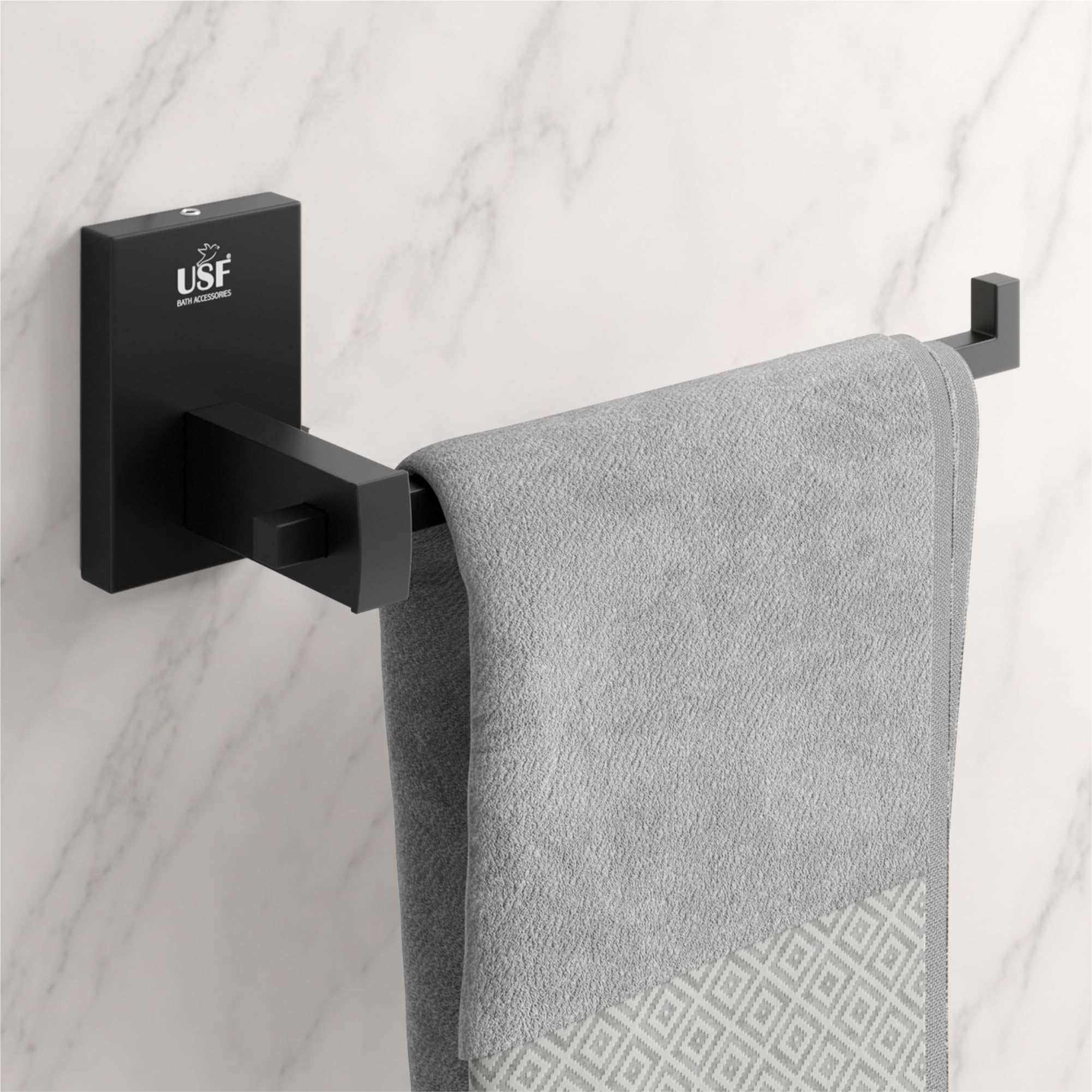 USF Stainless Steel Grade 304 Space Saving Towel Ring Holder for Bathroom | Napkin Rings & Hanger for Wash Basin & Sink | Anti Rust Corrosion | 25 Years Warranty (Black) Orizon