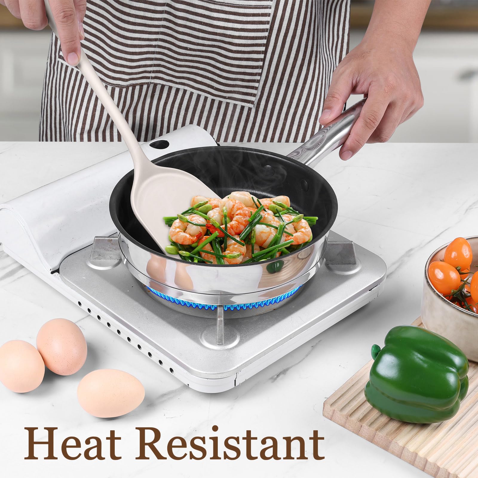 LIANYU Juego de 8 utensilios de cocina de silicona resistentes al calor, utensilios de cocina de grado alimenticio para utensilios de cocina antiadherentes, incluye espátula de silicona, cuchara,
