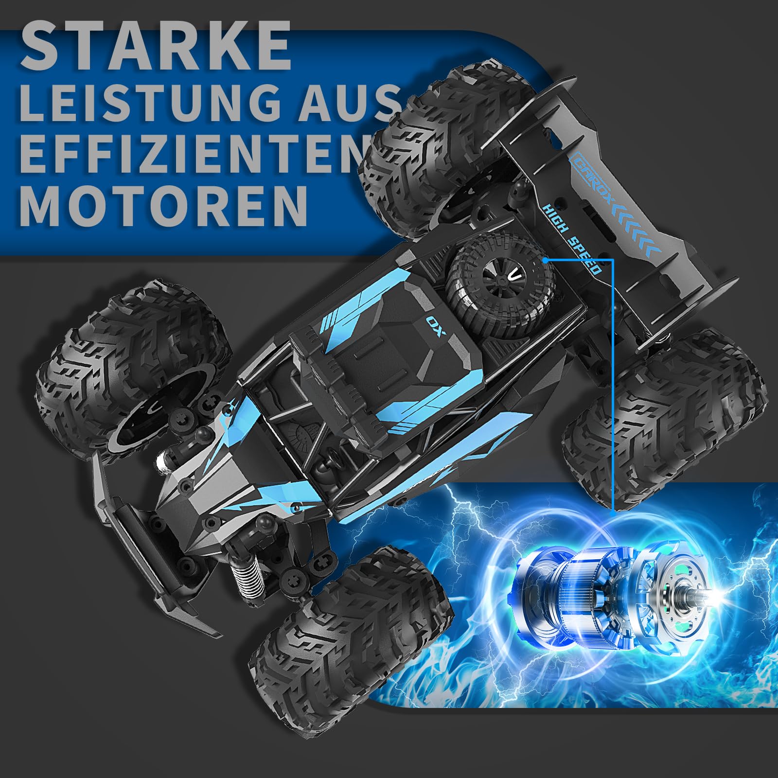 Carox Ferngesteuertes Auto,2.4 GHz 25 km/h RC Auto,1:18 Off Road Monstertruck mit Scheinwerfer und Fahrgestellbeleuchtung Crawler Truck Spielzeug