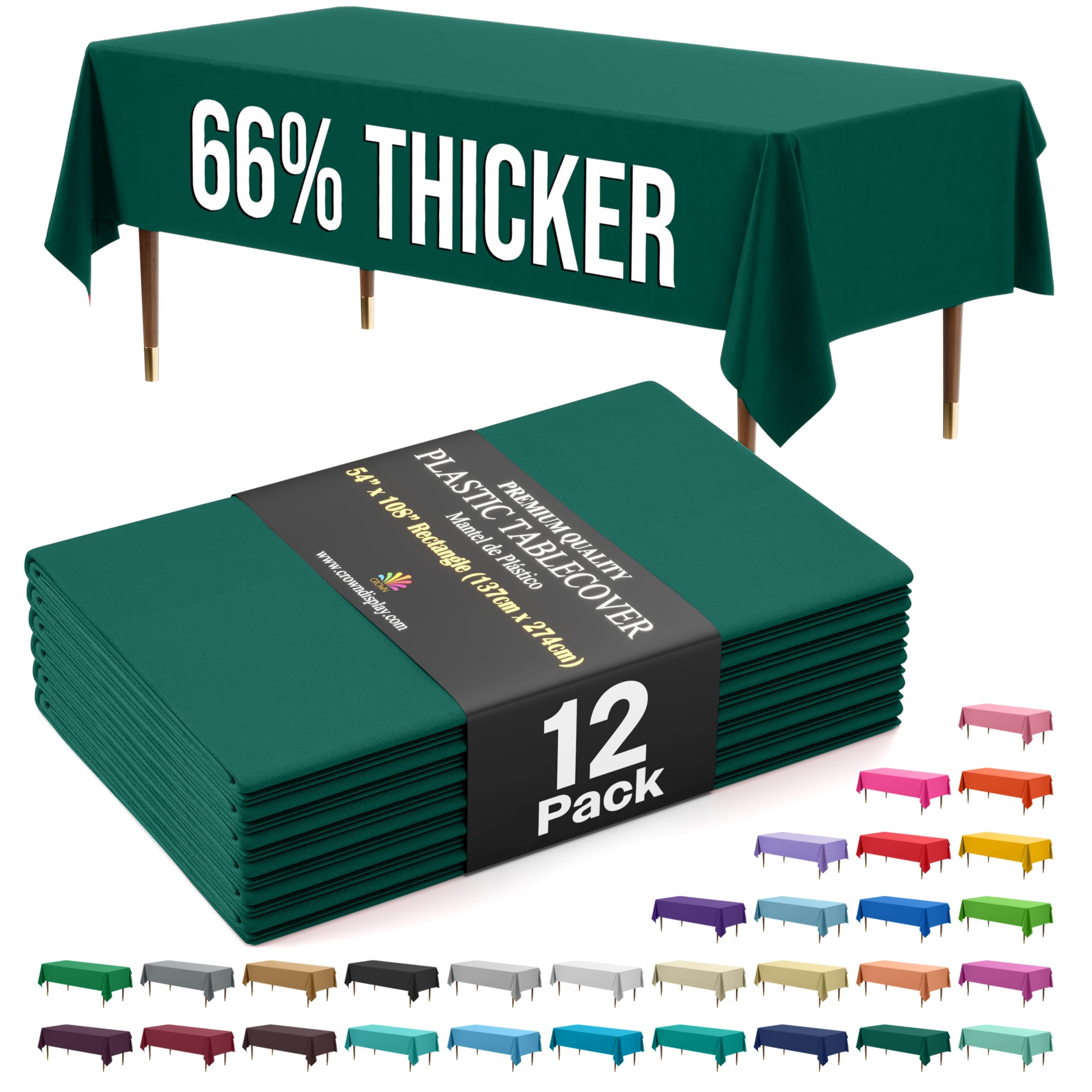 Exquisite 66% Thicker Premium Plastic Table Cloth Rectangle Table Cover 0.5 Mil 12 Pack Dark Green Table Cloth 54 Inch x 108 Inch reusable Tablecloth Won't Tear Easily Like Cheap Thin Brands