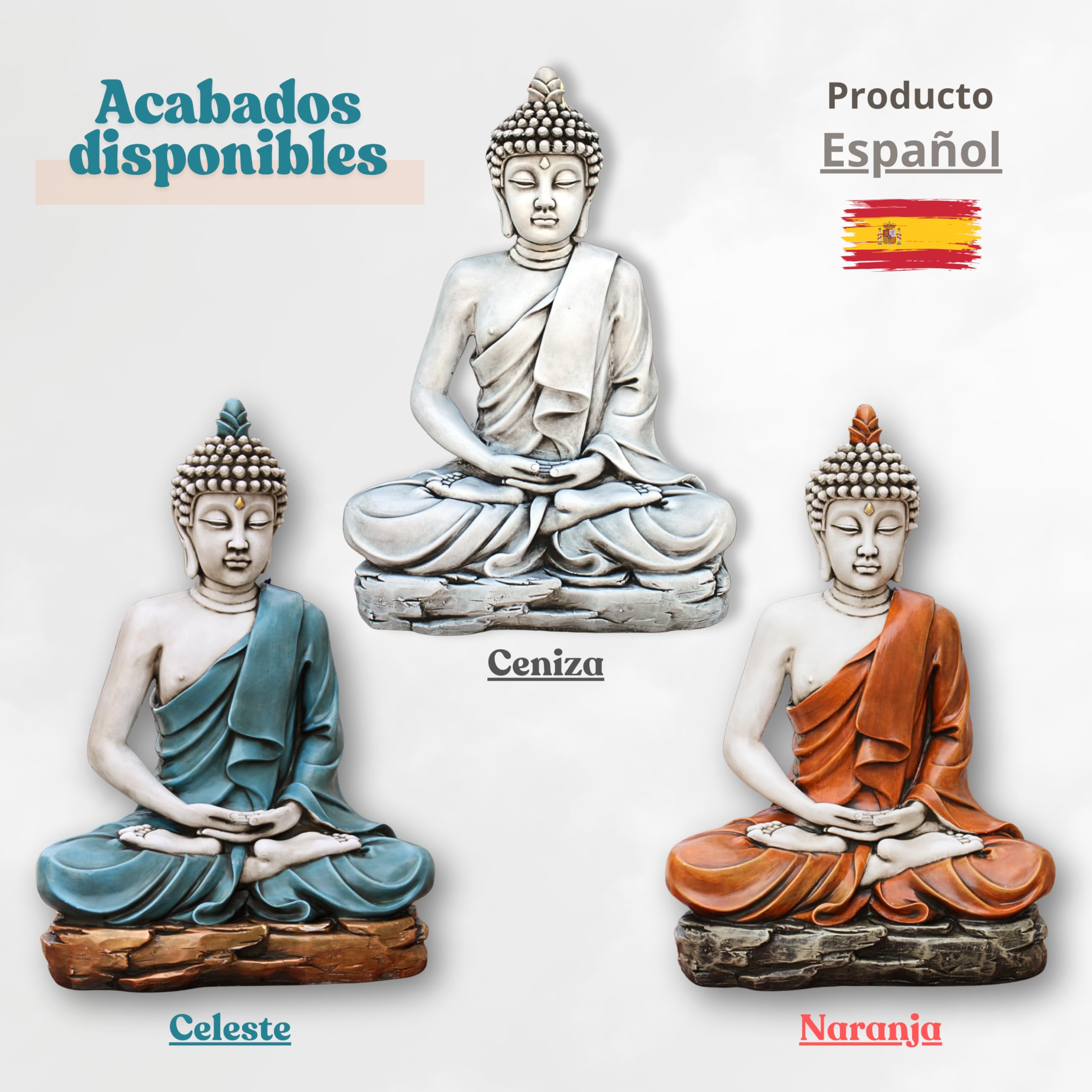 Buda Grande Sereno 73 cm (Ceniza). Budas Grandes de Jardin Zen en Piedra Artificial para Decoracion Jardin Exterior. Figuras y Budas Decorativos. Estatuas Decorativas Feng Shui.