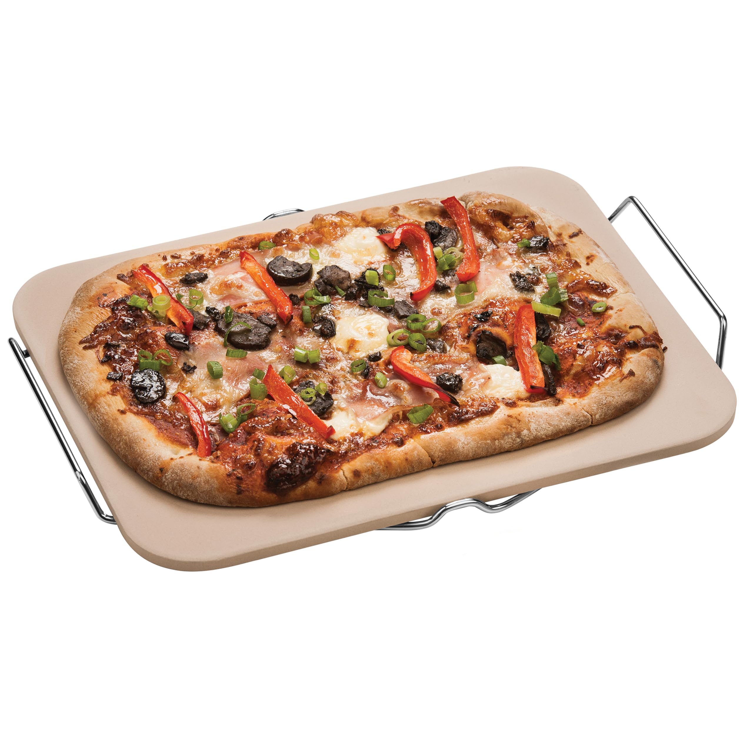 Premier Natural Housewares Pizza Stone With Stoneware Board/Chrome Stand,