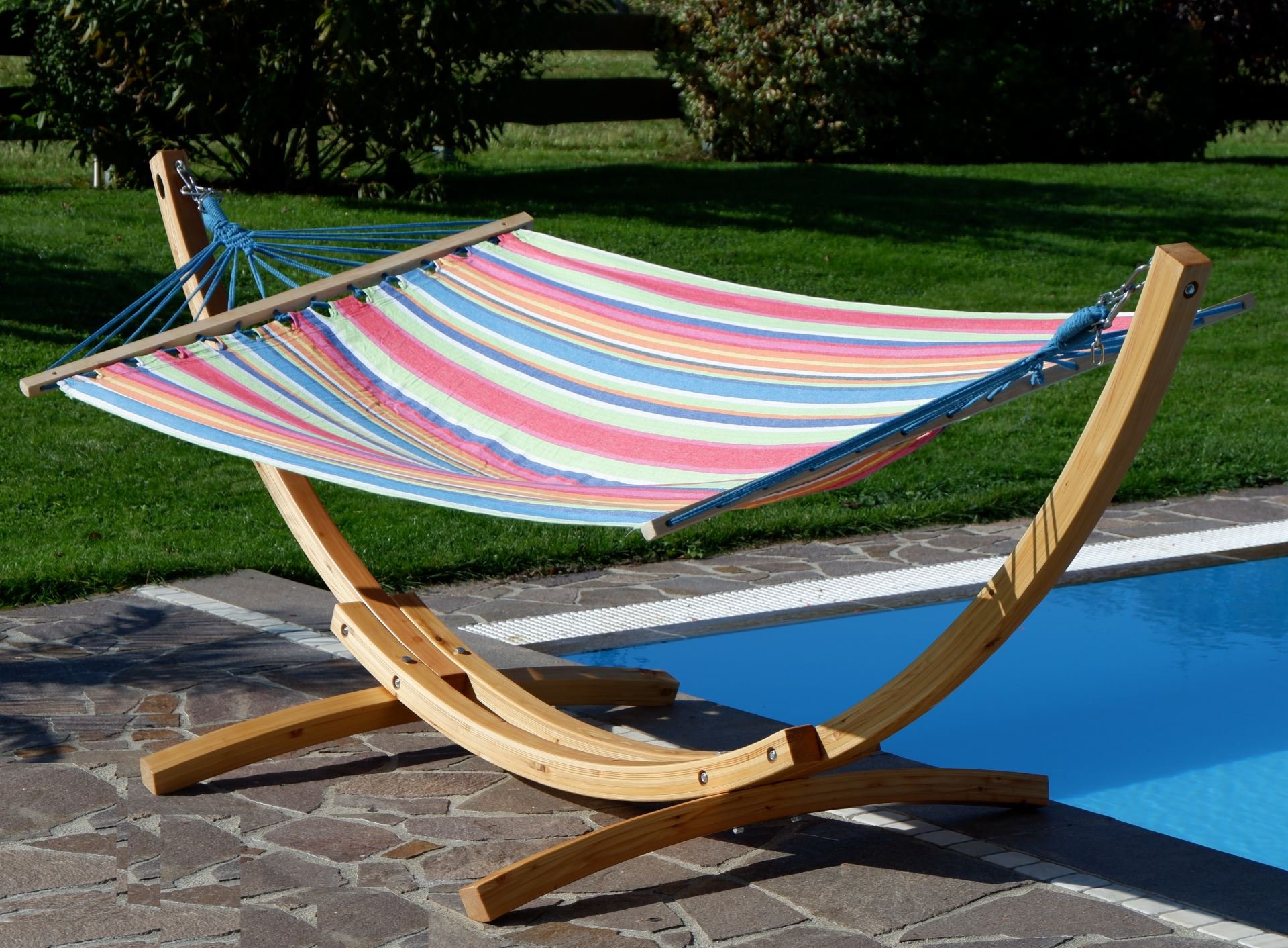 AS-S 320cm XL Deluxe Cadre pour Hamac de Bois meleze HM3 - Blanca - Caleta avec hamac