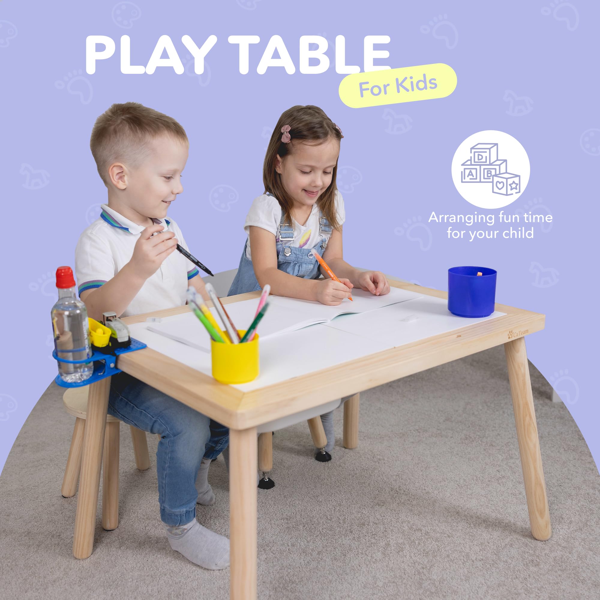 Cateam Tavolo sensoriale bambini e bambini piccoli - 3 contenitori pieghevoli - Inserti puzzle educativi in legno - Tavolo da gioco con sabbia con coperchi per studio e pranzo