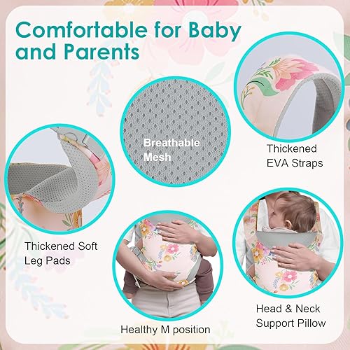 Miniatura 3 de Portabebés, ergonómico, ajustable, para niños pequeños de 7 a 33 libras, acogedor y ligero con soporte para el cuello, portabebés con soporte lumbar