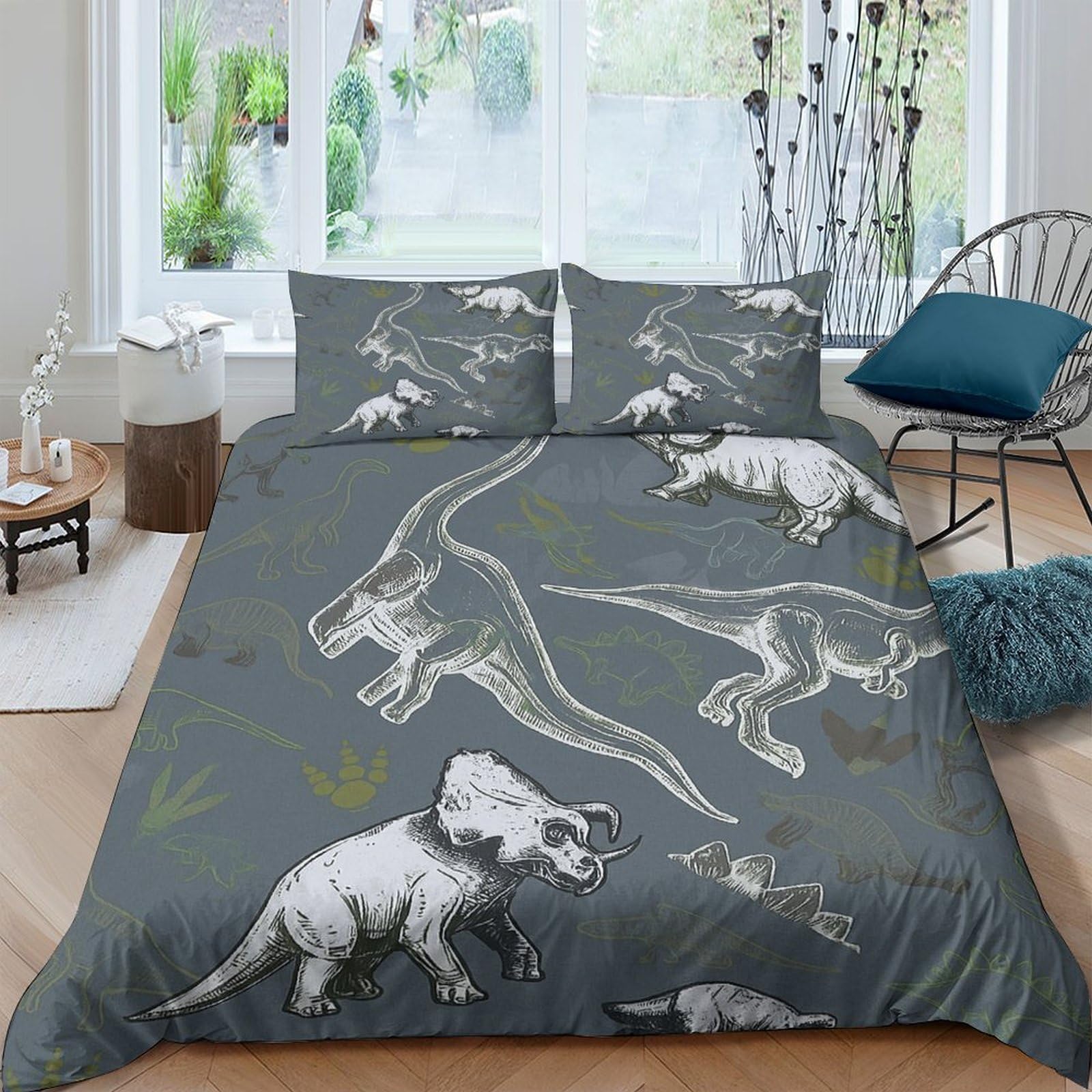 Ctjqhvkz Style-1 3D Printed Dinosaur Jungle Fitted Sheet Microfiber Soft Anti-Slip Bed Cover For Bedroom Guest Room Decor Single（135X200cm）