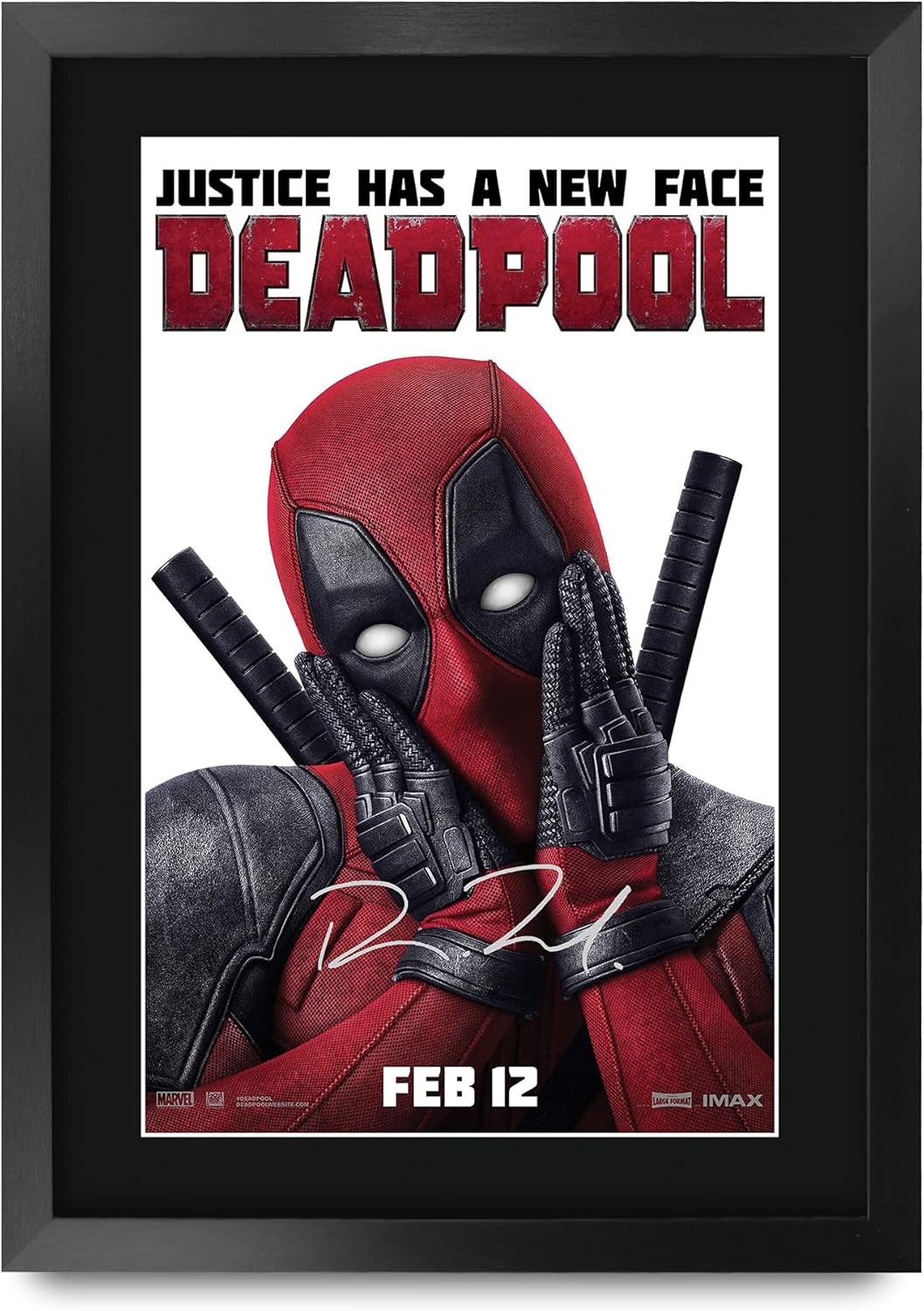 HWC Trading Deadpool Movie Poster Ryan Reynolds Signed 16 x 12 inch Framed Gift Printed Autograph Film Print Photo Picture Display - 16" x 12" Framed