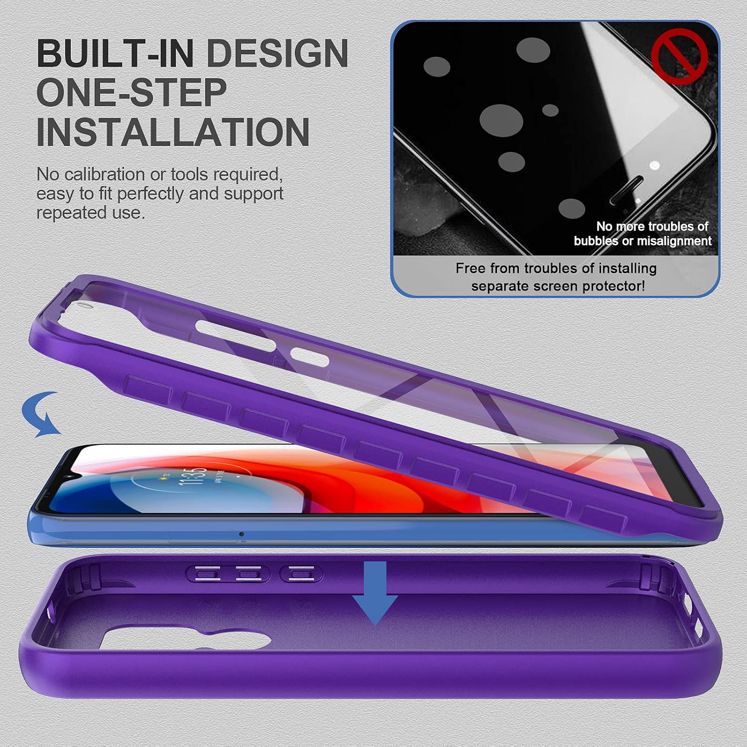 for Moto G Play 2021 Case with Built-in Screen Protector, Full Body Protection Shockproof Cover Case, [Rugged PC Front Bumper + Soft TPU Back Cover] Armor Protective Phone Case (Purple)