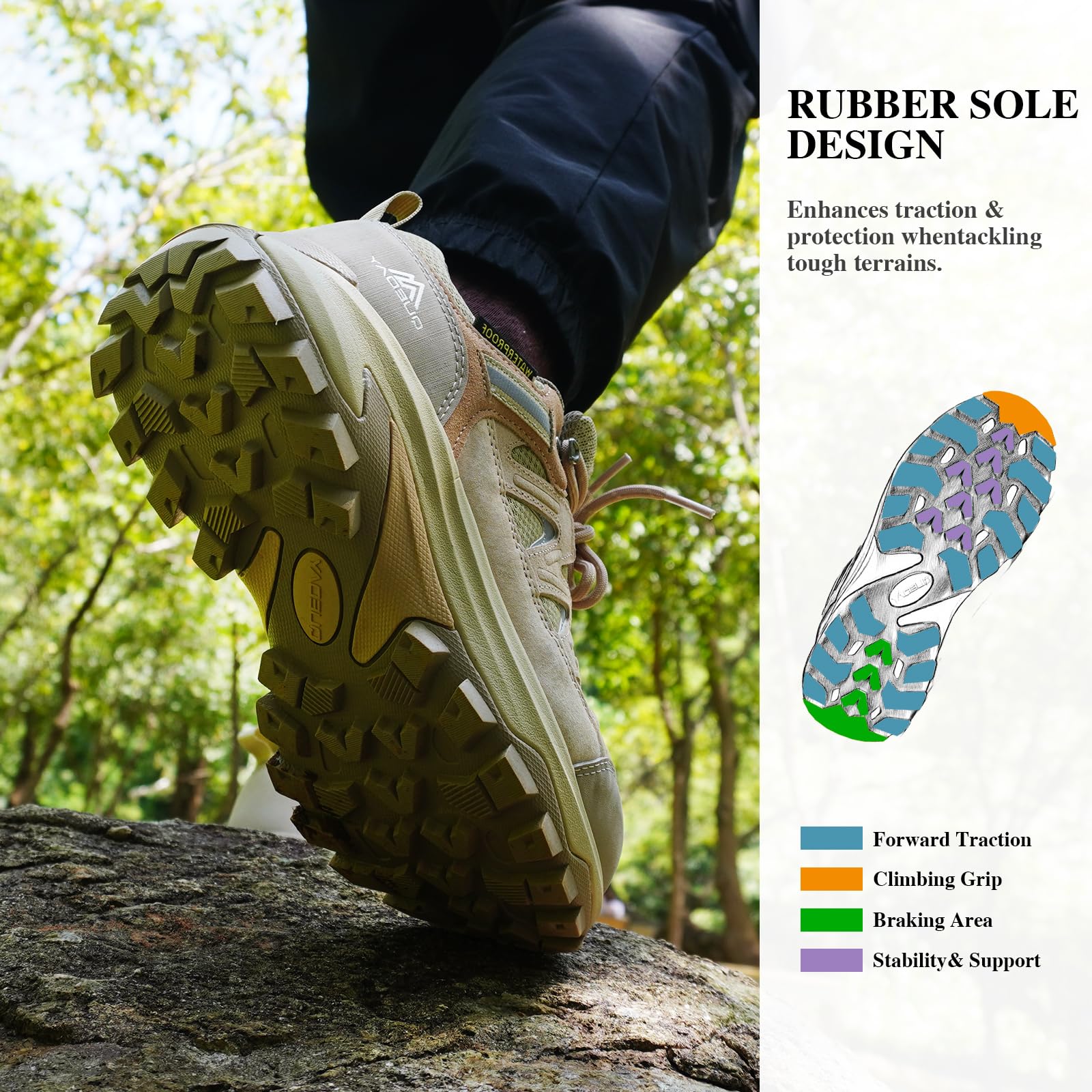 Queday Wasserdichte Wanderschuhe für Herren und Damen, leicht, Outdoor-Wanderschuhe, atmungsaktives Wildleder, Wandern, Trekking, Camping, Klettern